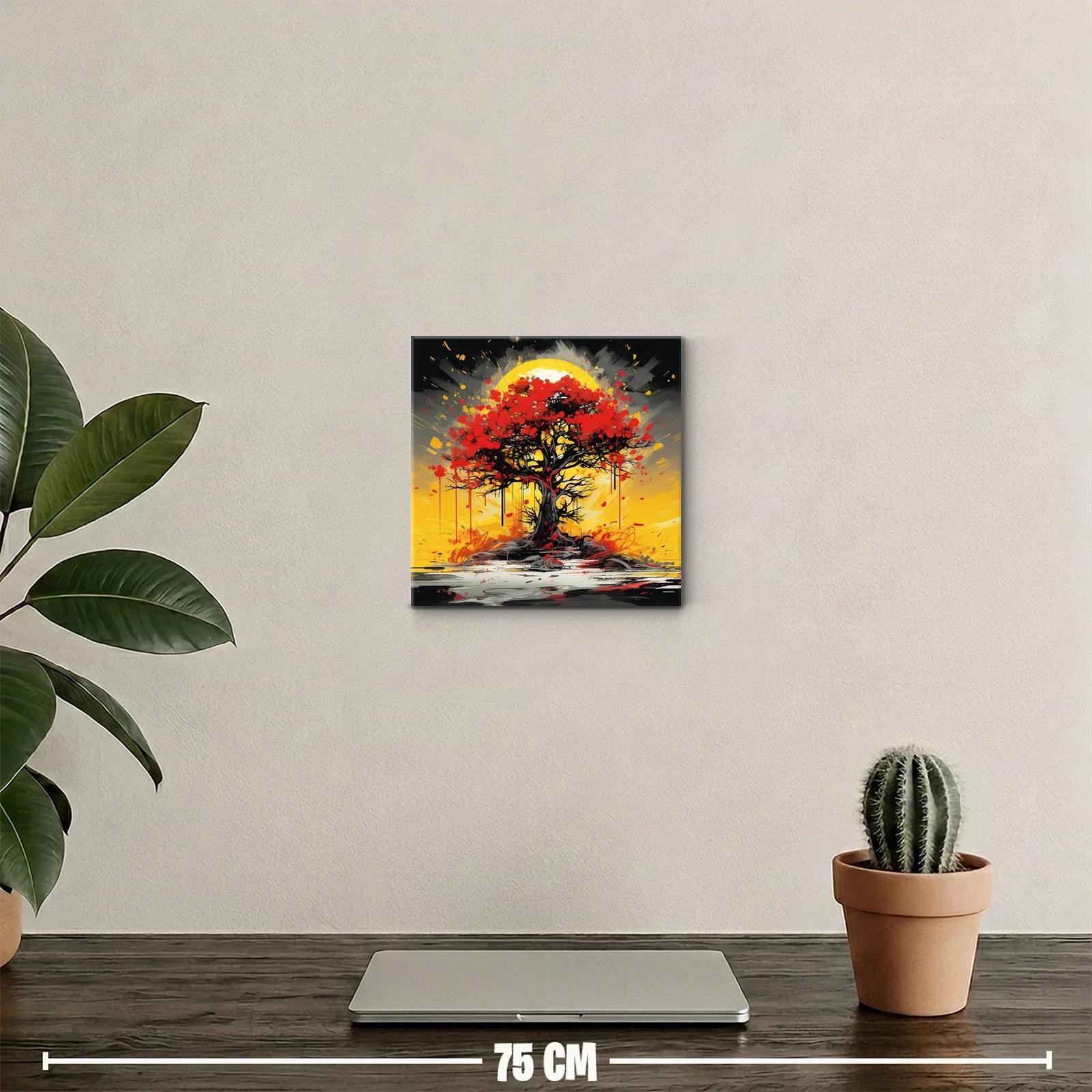 Árbol rojo vibrante con fondo amarillo intenso — miniatura 2