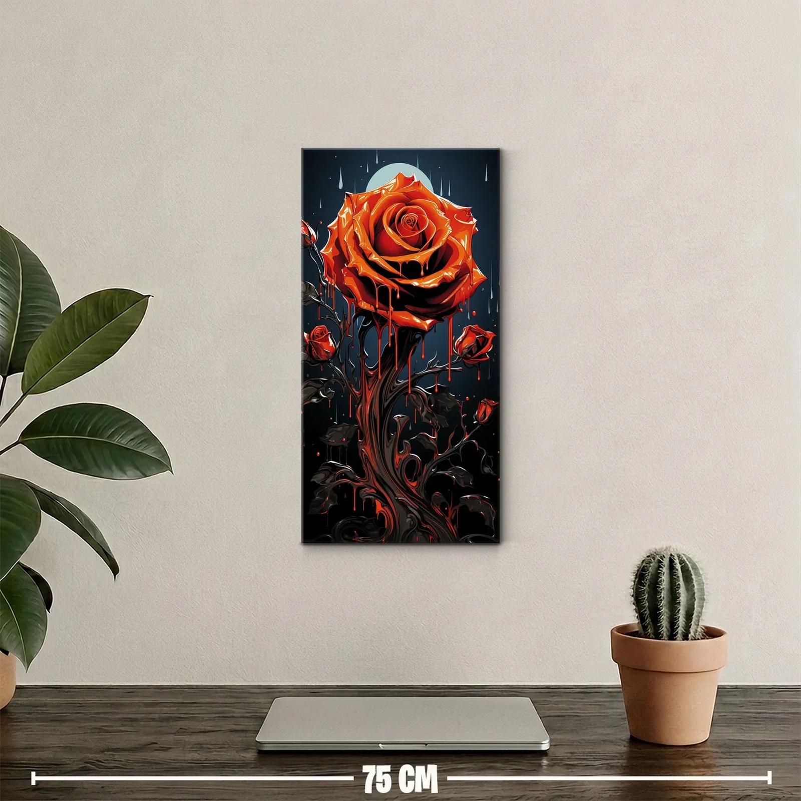 Cuadro rosa naranja rojiza con goteos sobre fondo negro — miniatura 2