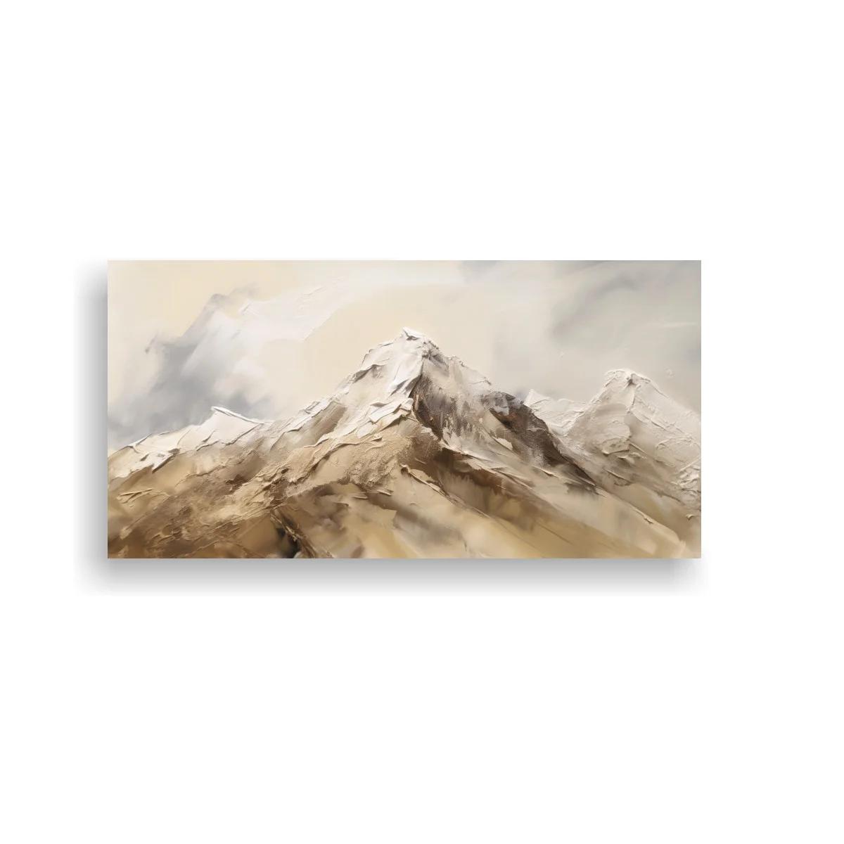 Cuadro montañas nevadas con neblina y picos superpuestos