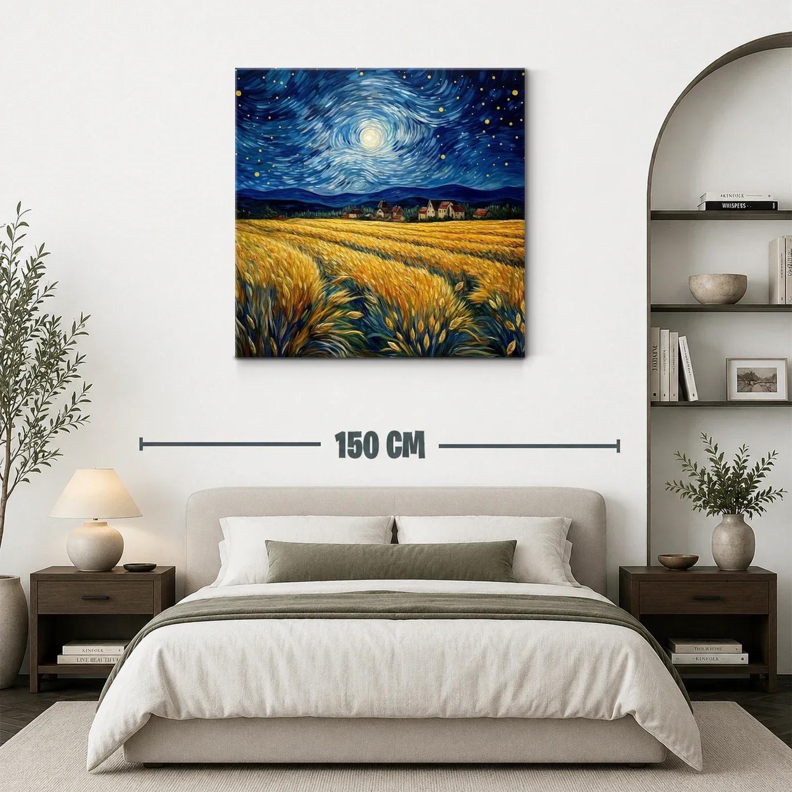 Paisaje nocturno con campo de trigo y cielo estrellado — miniatura 3