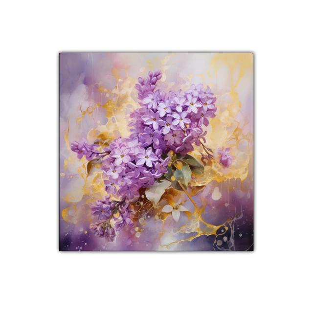 Cuadro Floral con Ramo de Lila en Tonos Morados y Dorados