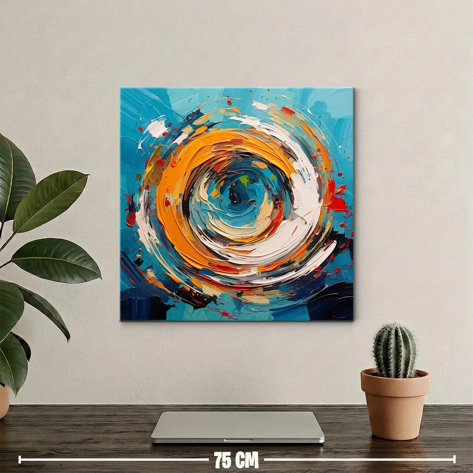 Cuadro abstracto con remolino en tonos azules y naranjas vivos — miniatura 2