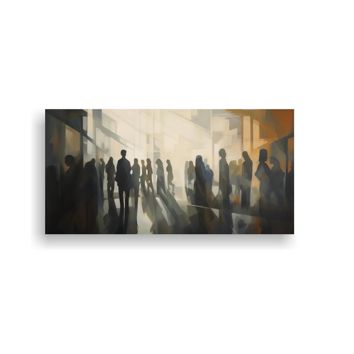 Cuadro siluetas de personas caminando con sombras largas