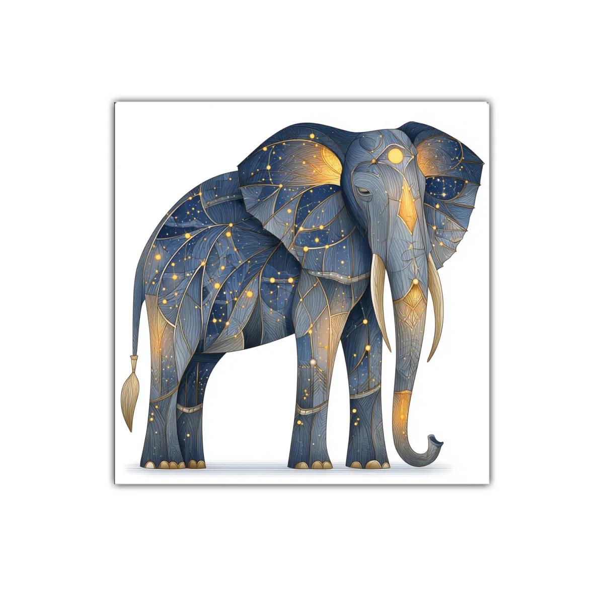 Elefante místico con constelaciones doradas y azul noche — imagen principal