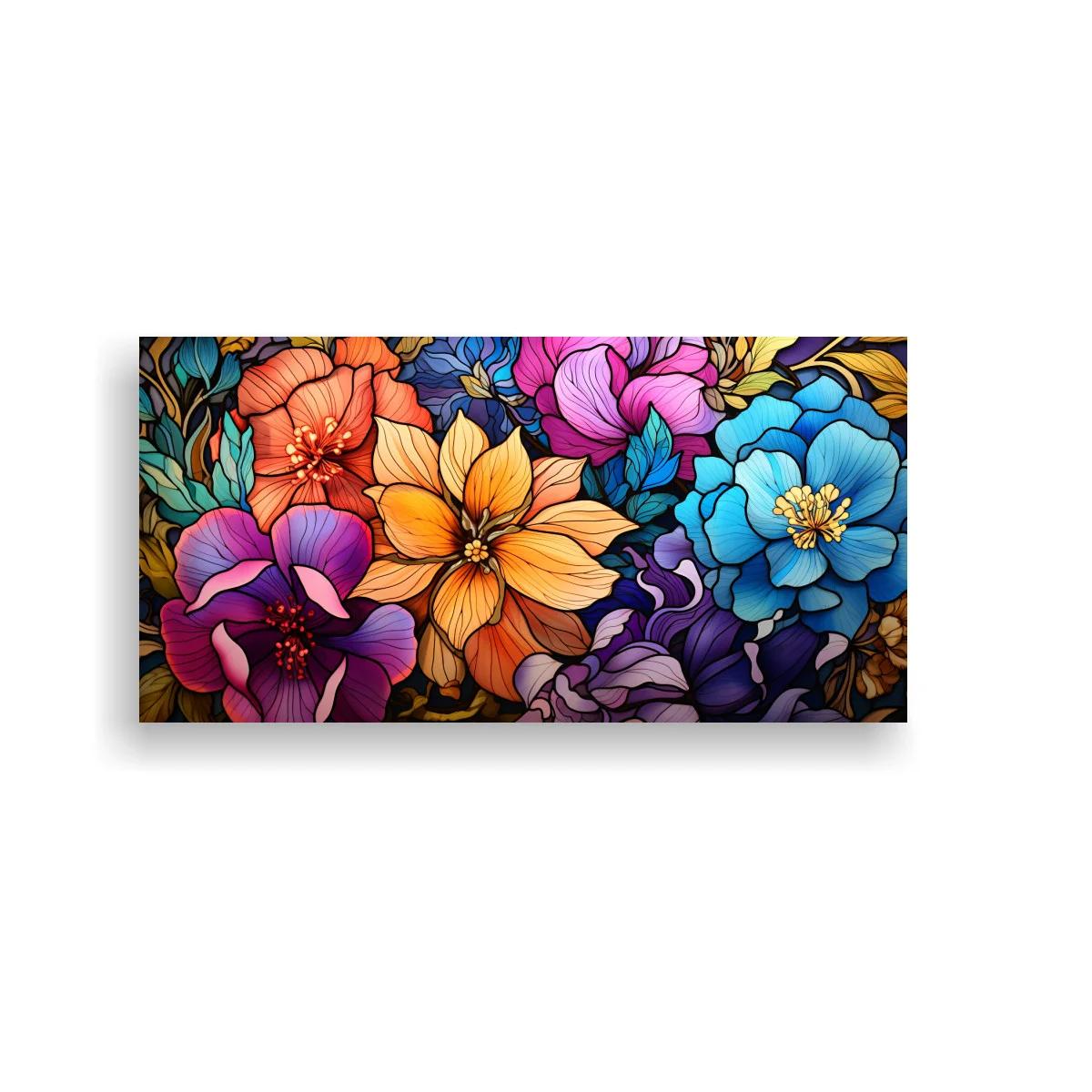 Cuadro flores grandes multicolor con contornos marcados