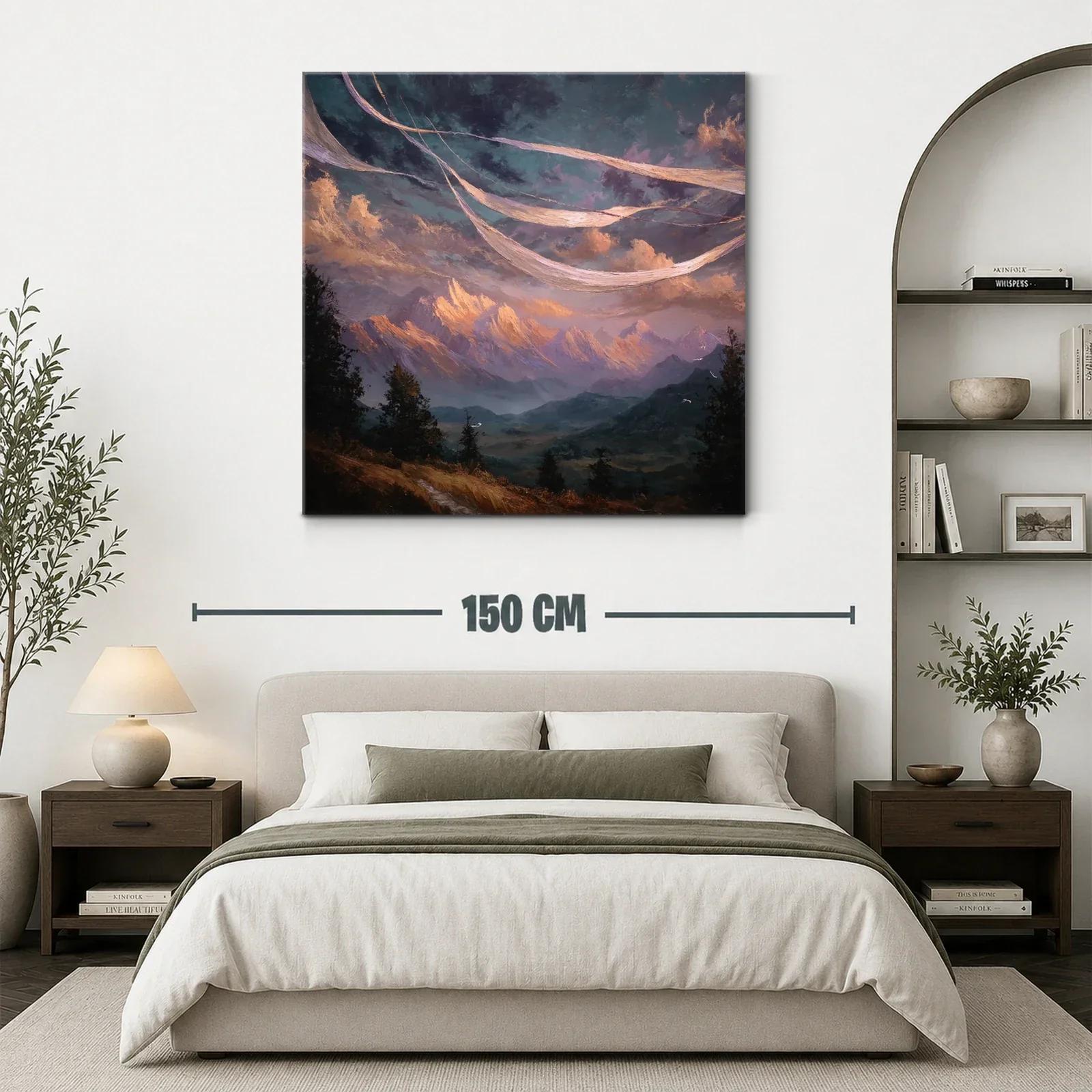 Paisaje montañoso con cielo dramático y nubes cálidas — miniatura 3