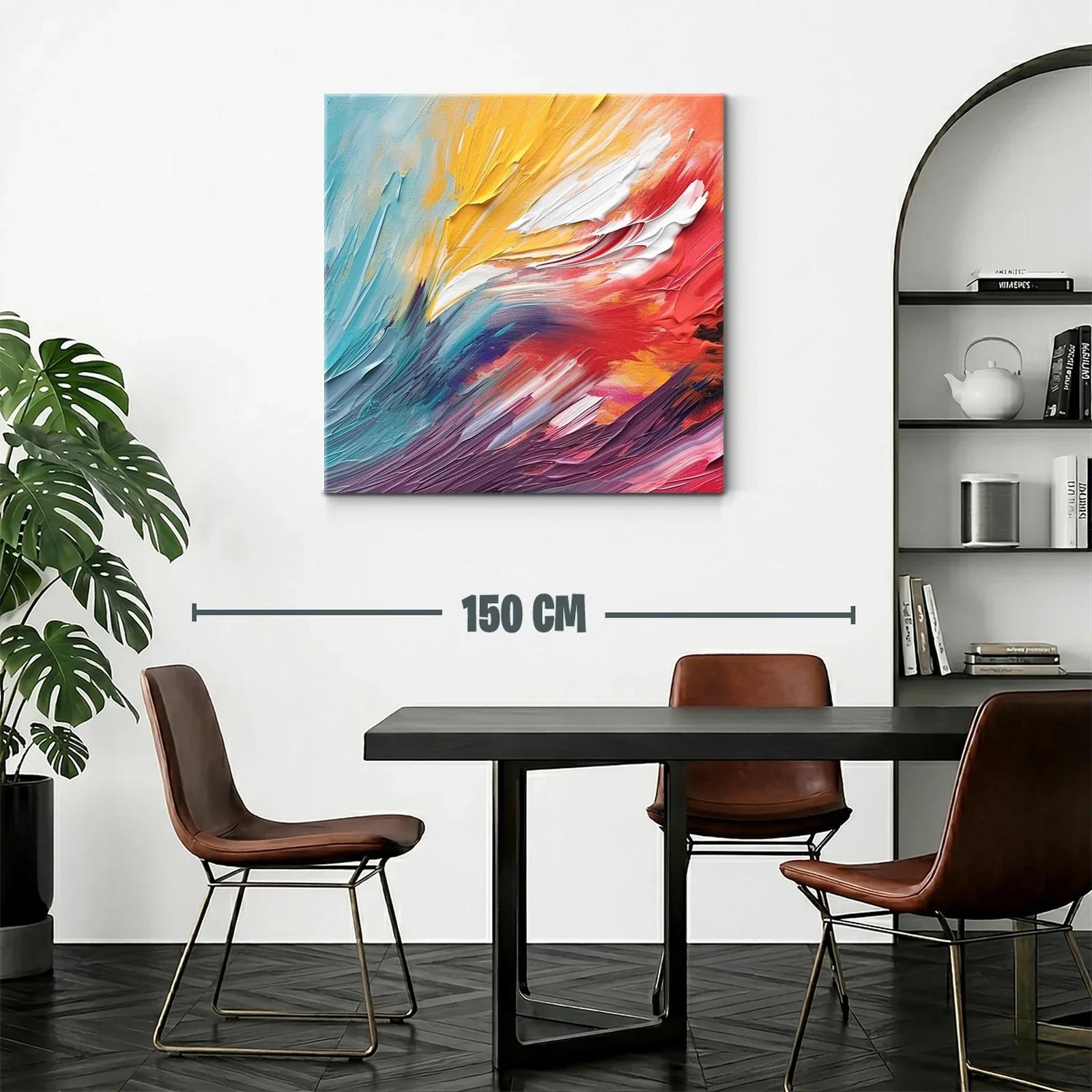 Cuadro abstracto vibrante con tonos cálidos y fríos — miniatura 2