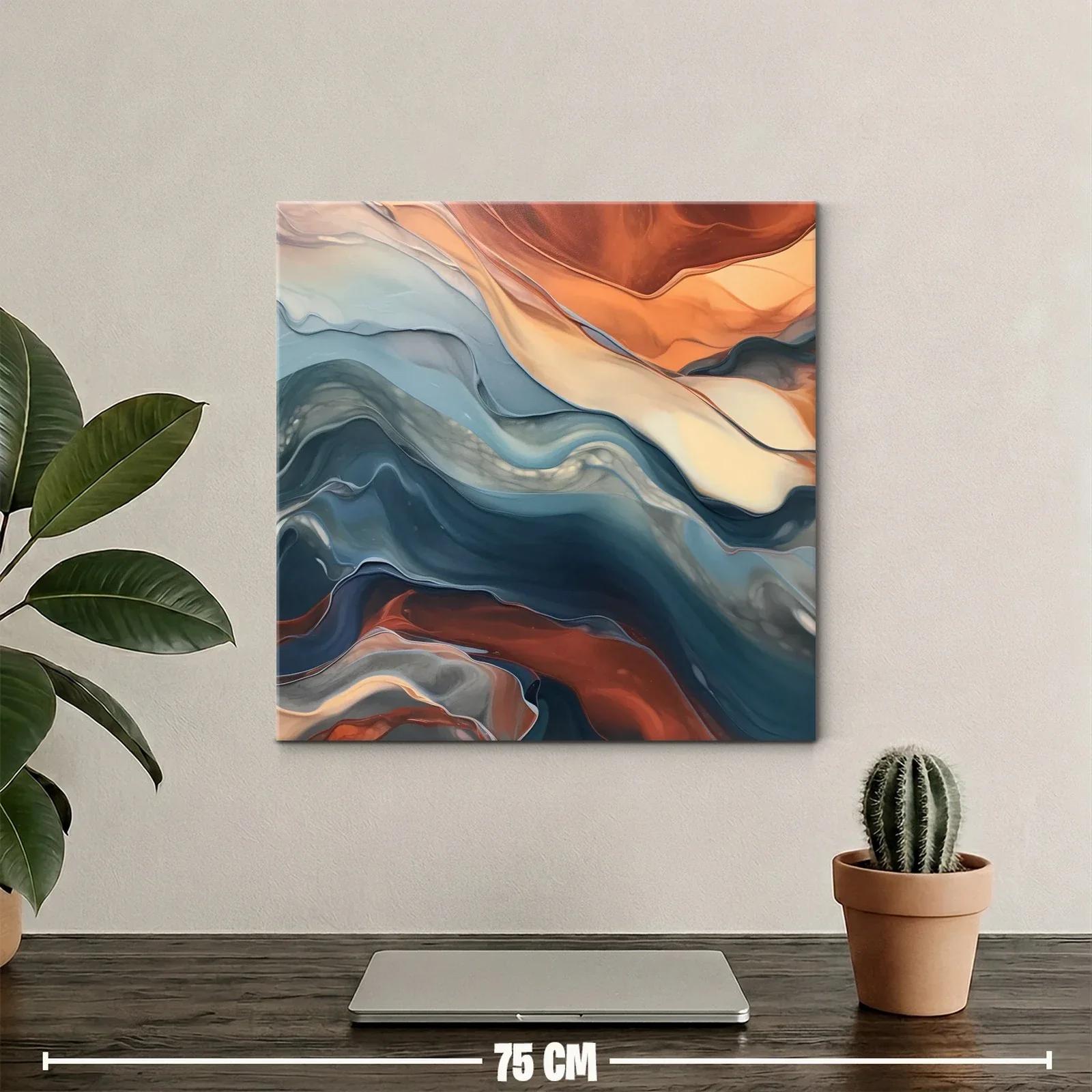 Cuadro abstracto en tonos tierra y azules ondulados — miniatura 2