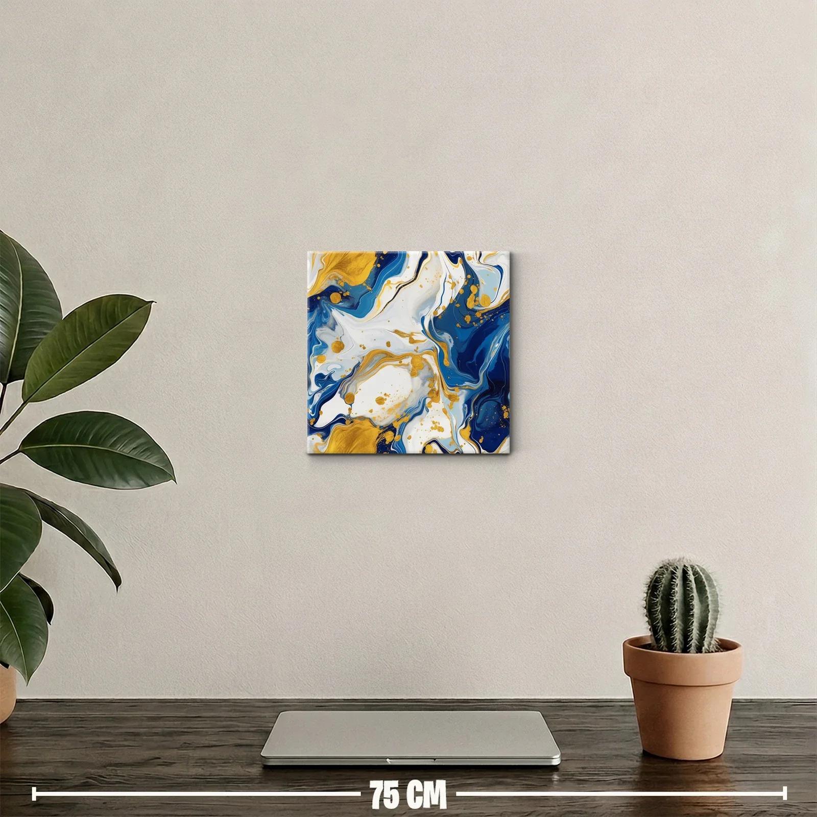 Cuadro abstracto con colores azul marino y dorado vibrante — miniatura 2
