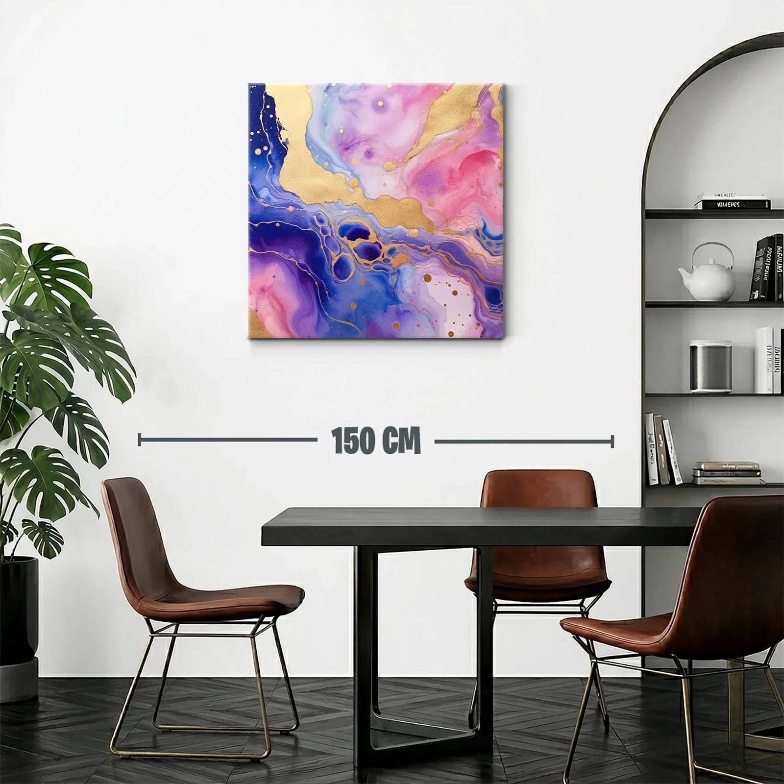 Cuadro abstracto con tonos dorados y púrpuras vibrantes — miniatura 2