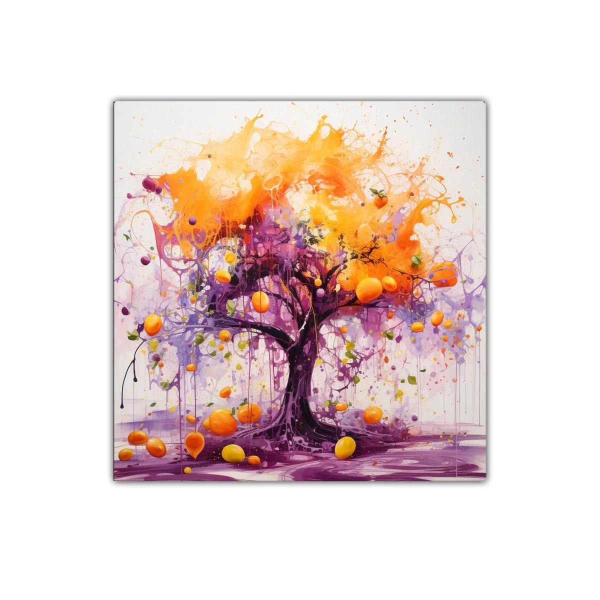 Árbol vibrante con frutos en tonos cálidos y púrpuras — imagen principal