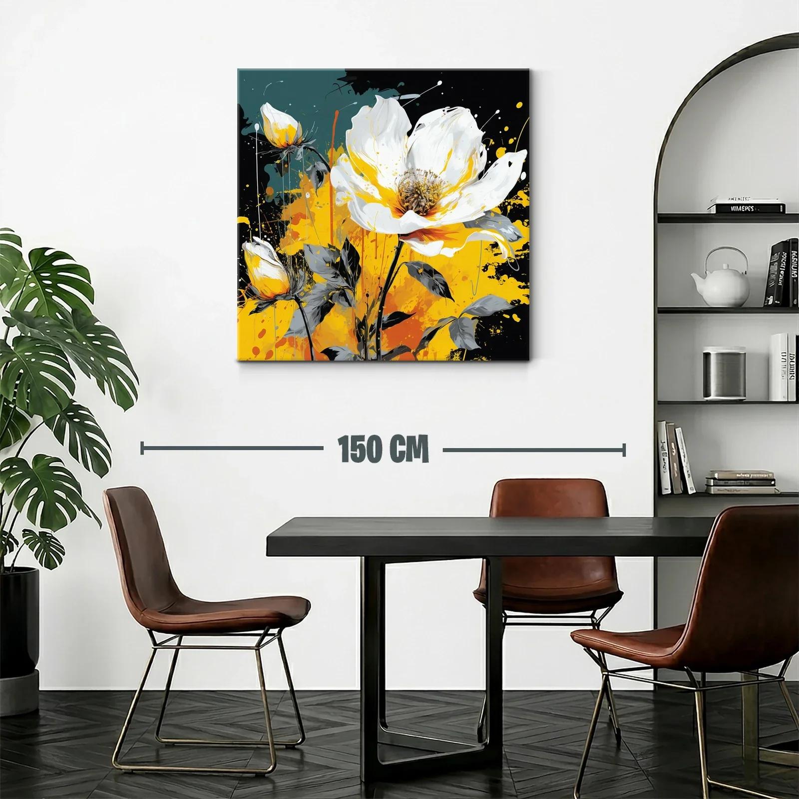 Cuadro floral vibrante con tonos amarillos y blancos — miniatura 2