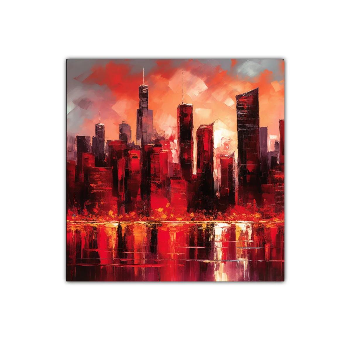 Atardecer urbano vibrante con reflejos intensos en rojo y naranja — imagen principal