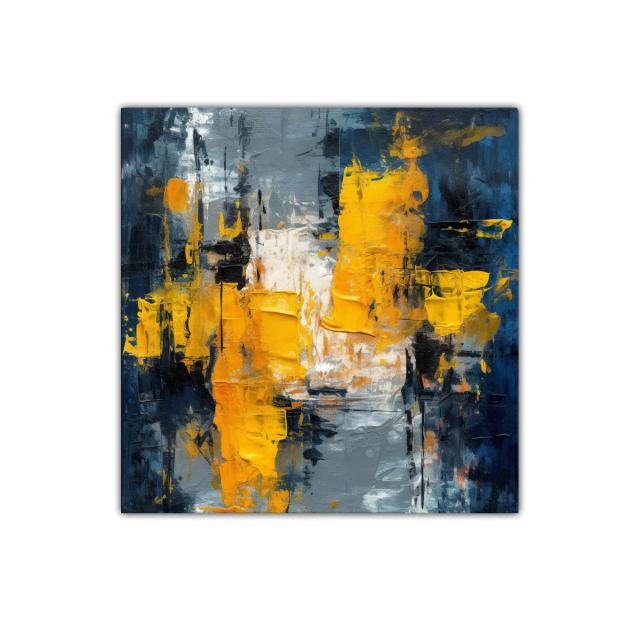 Cuadro abstracto con tonos dorados y azul oscuro