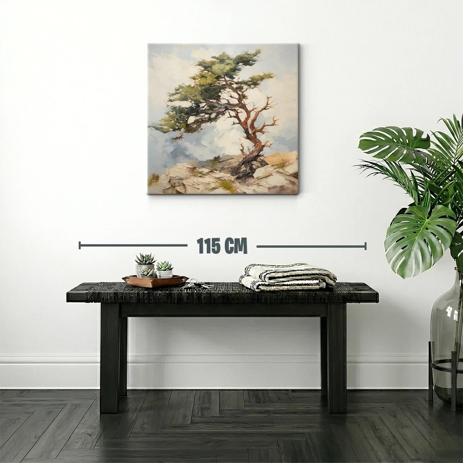 Árbol solitario sobre rocas con cielo despejado — miniatura 2