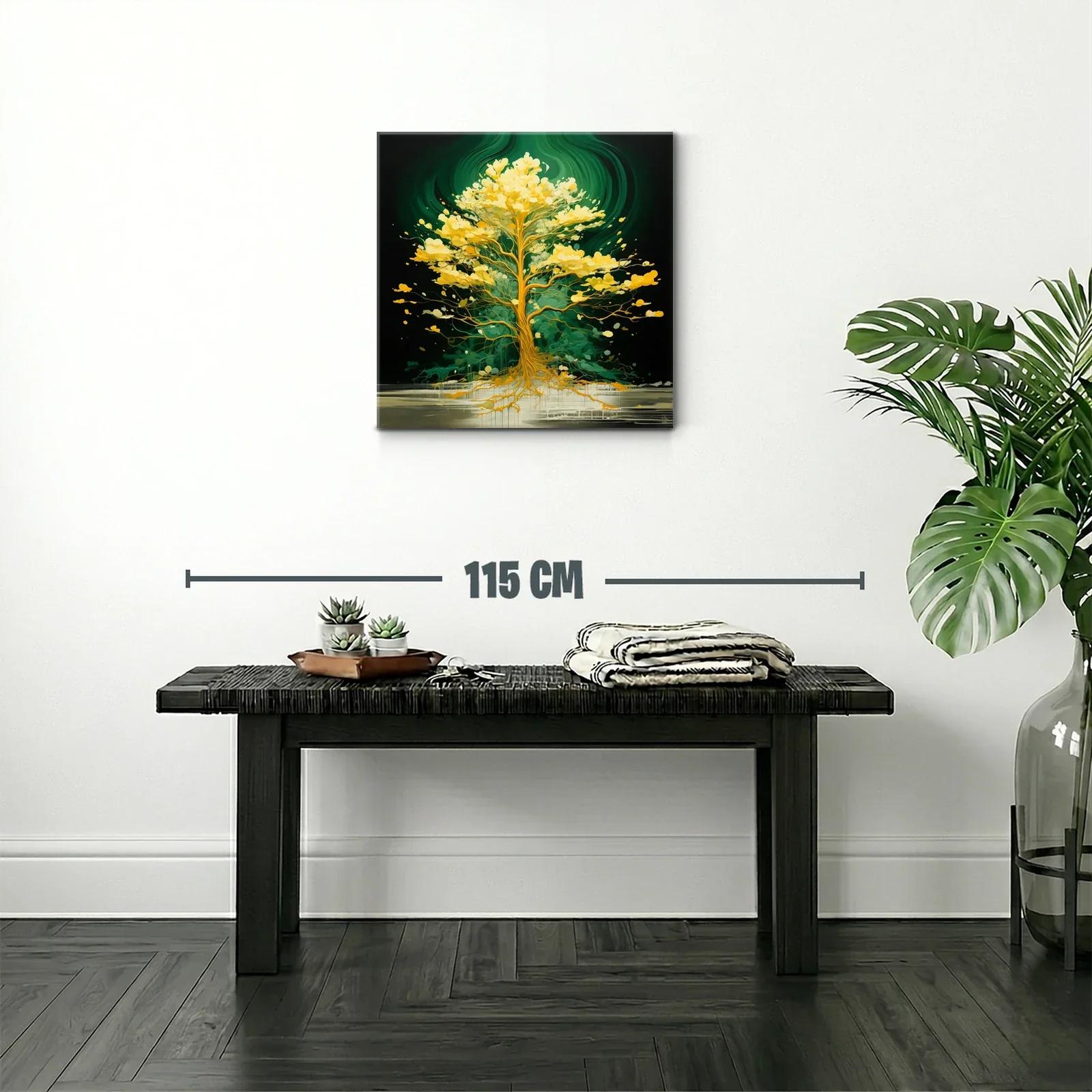 Árbol luminoso con tonos dorados sobre fondo verde oscuro — miniatura 2