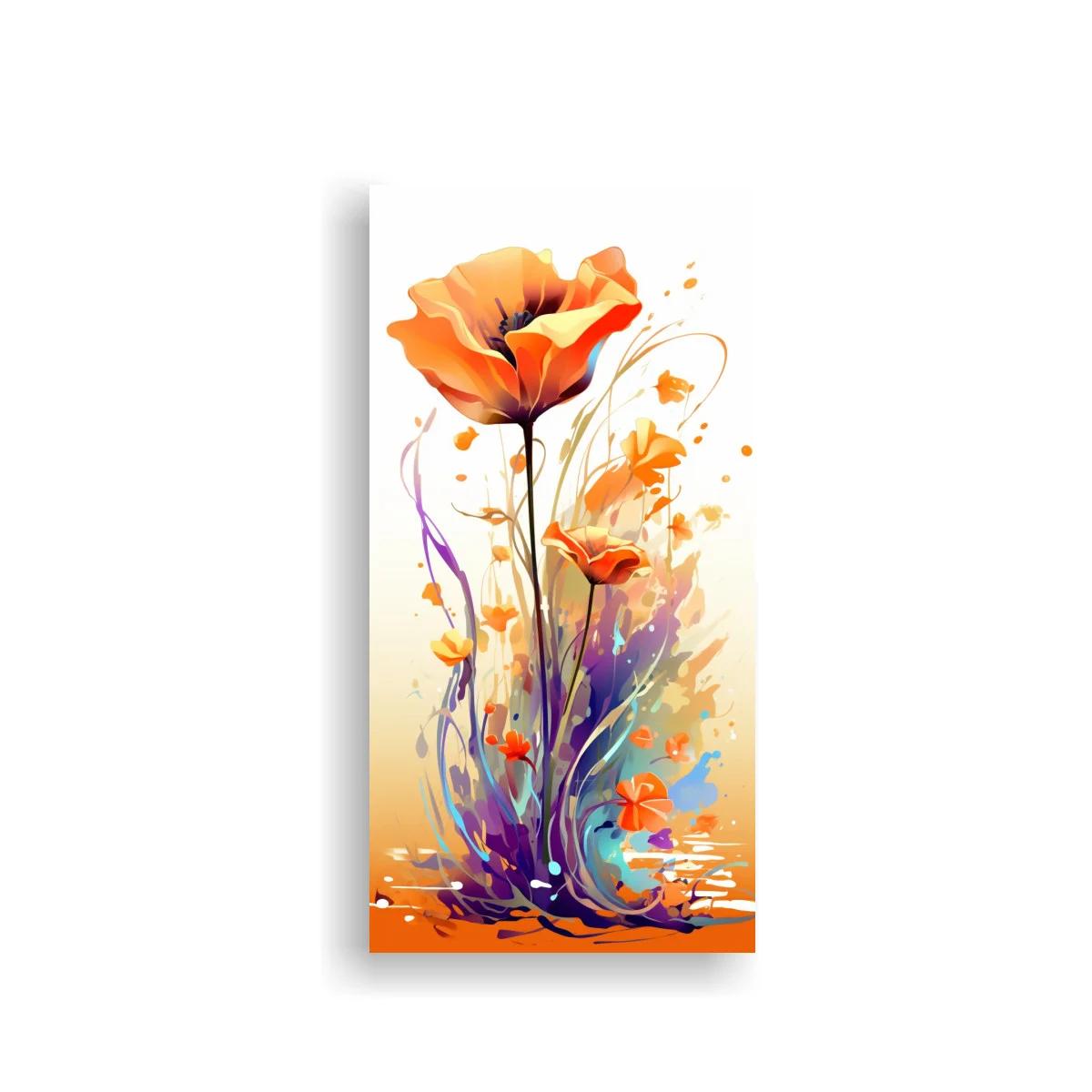 Cuadro amapolas naranjas con flores sueltas y fondo acuarelado