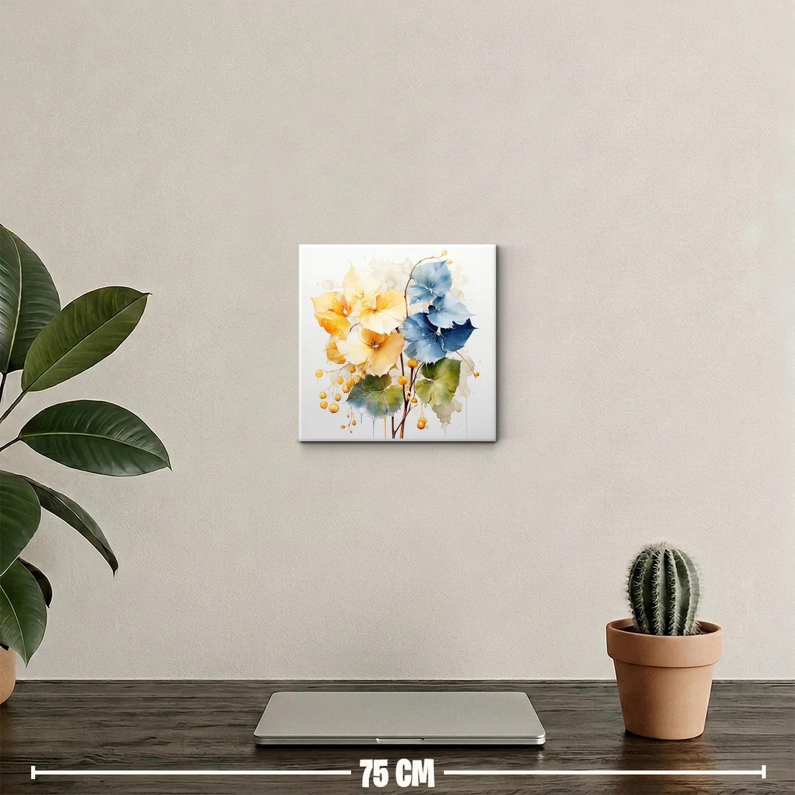 Arte floral con hojas en tonos cálidos y azul profundo — miniatura 2