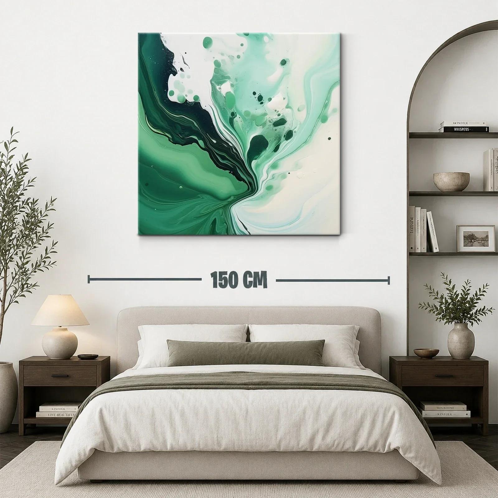 Cuadro abstracto con tonos verdes y blancos fluidos — miniatura 3