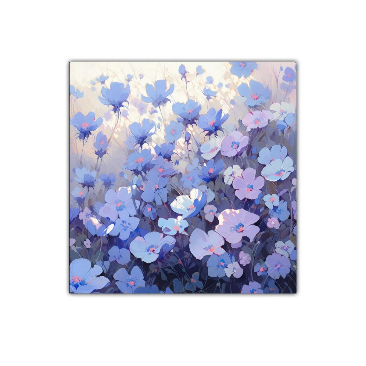 Cuadro decorativo con flores en tonos lilas y azules