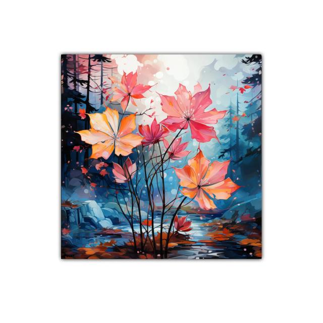 Flores otoñales vibrantes en paisaje de bosque sereno