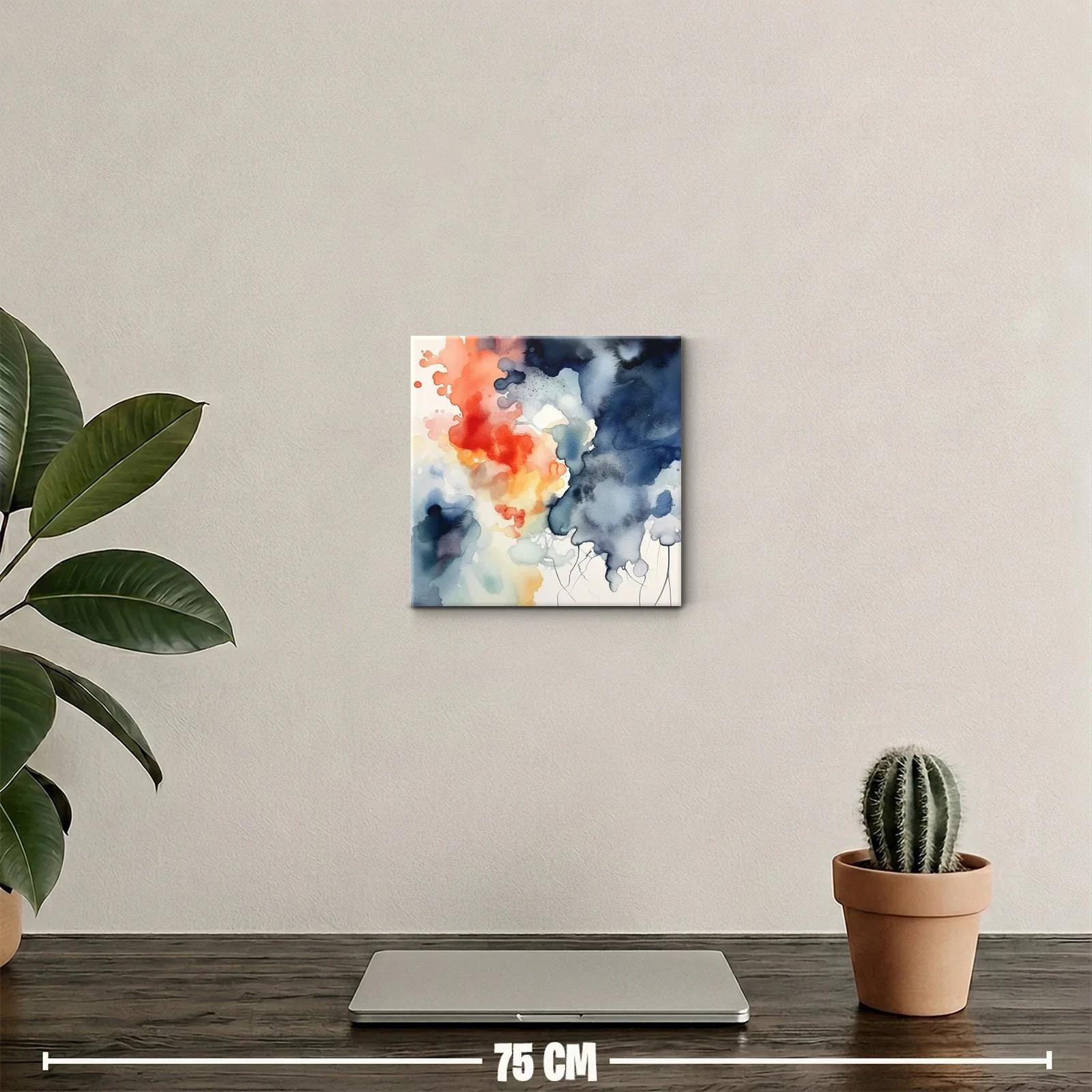 Cuadro abstracto con tonos cálidos y fríos vibrantes — miniatura 2