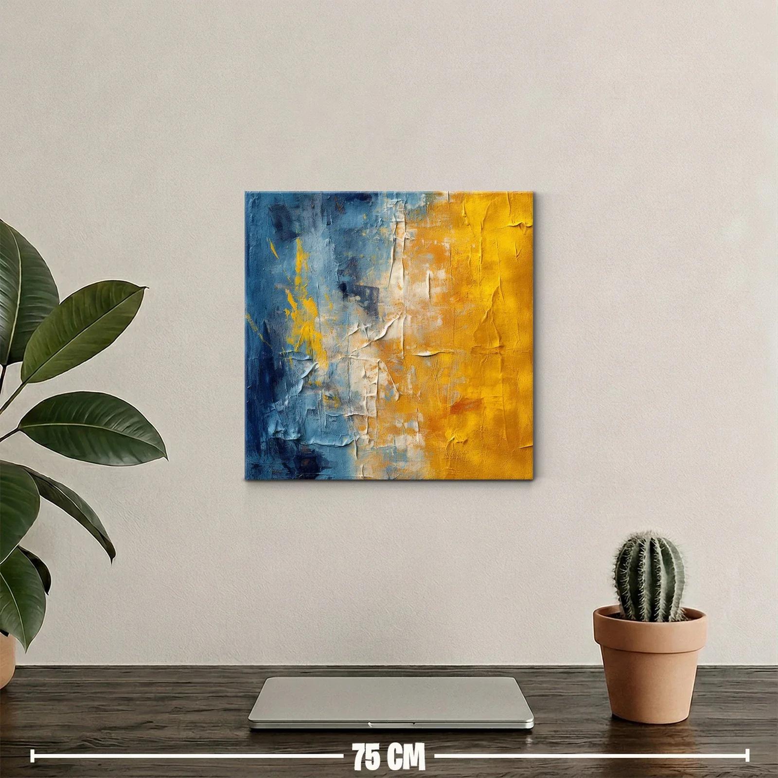 Cuadro abstracto en tonos azul y mostaza para modernizar espacios — miniatura 2