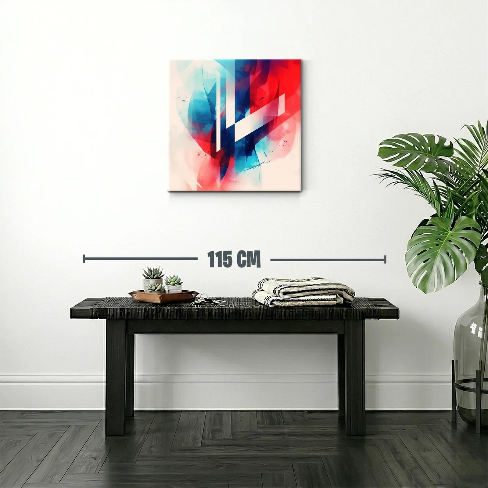 Cuadro abstracto con formas geométricas en azul y rojo — miniatura 2