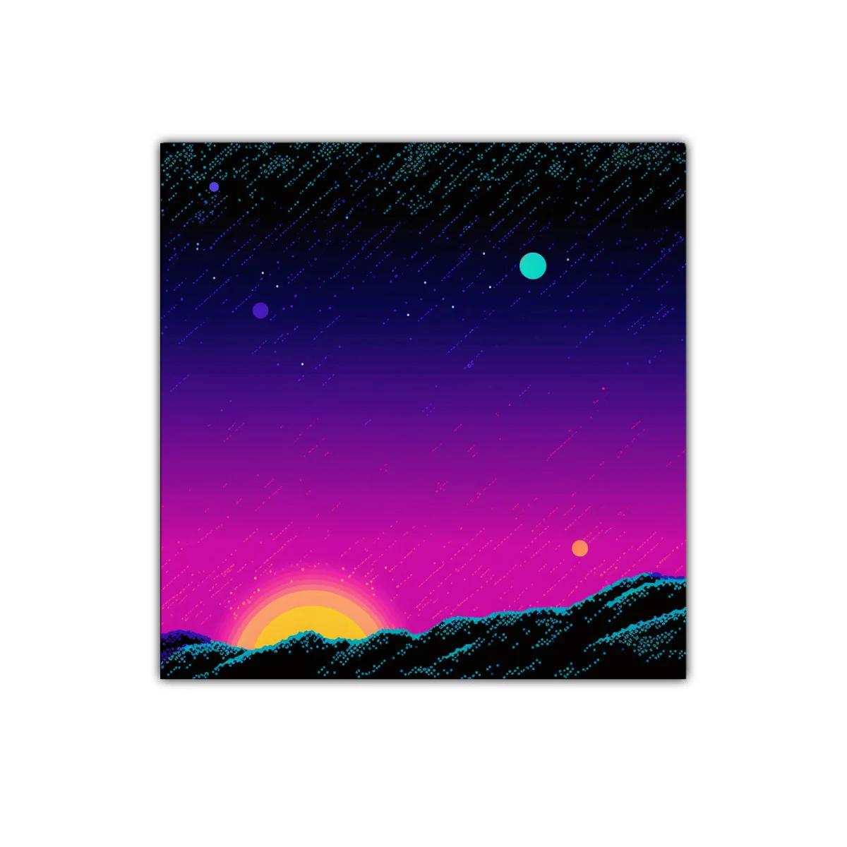 Atardecer cósmico con estrellas y planetas brillantes — imagen principal