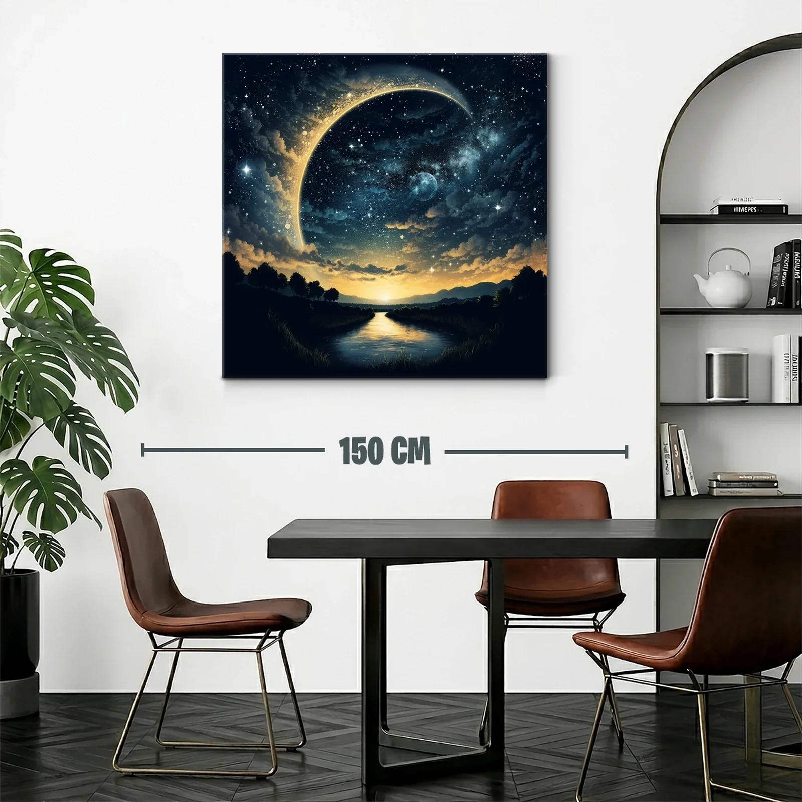 Paisaje nocturno con luna creciente y cielo estrellado — miniatura 2