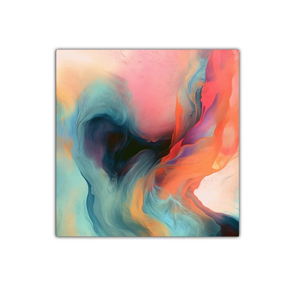 Composición abstracta con tonos cálidos y fríos vibrantes