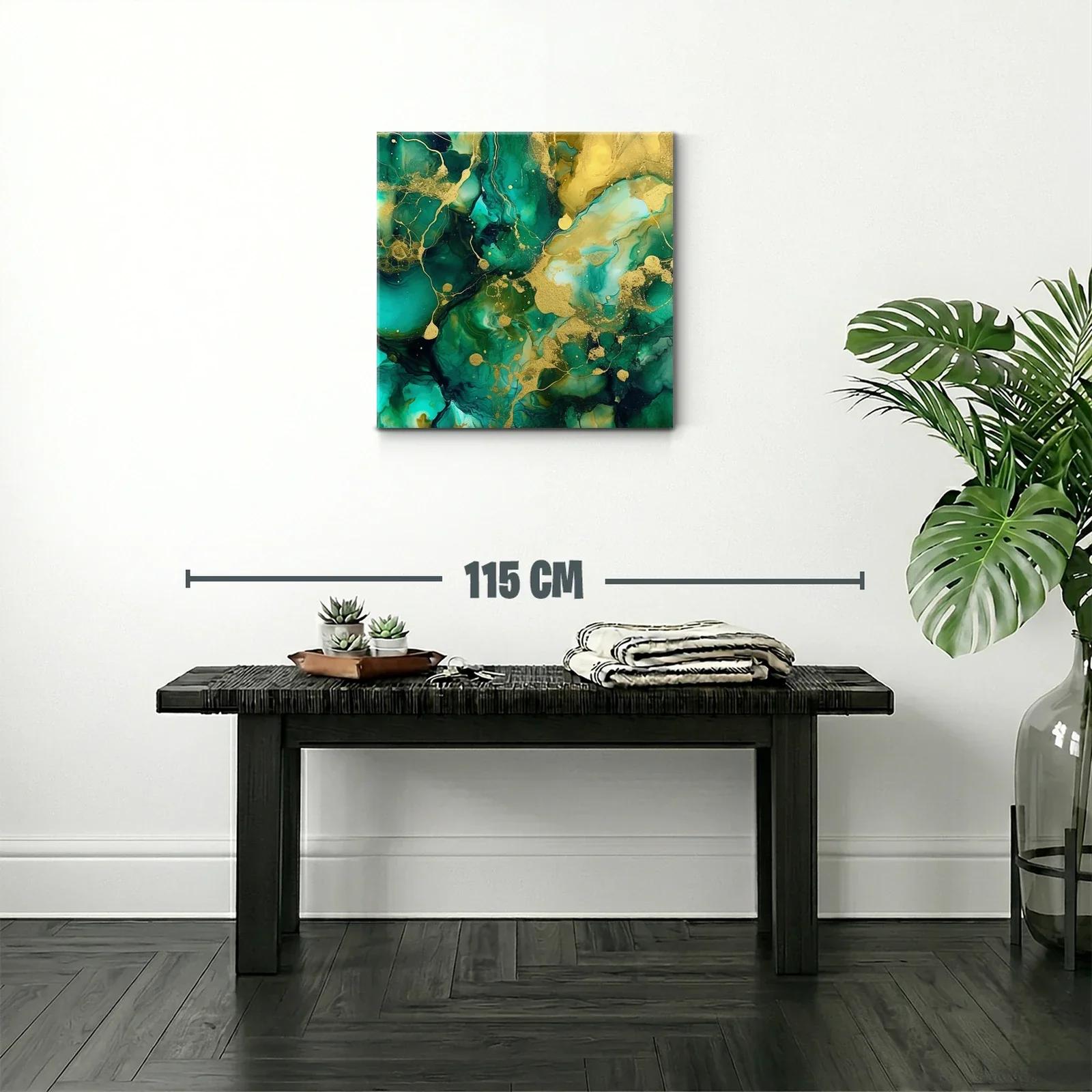 Cuadro abstracto en tonos verdes y dorados vibrantes — miniatura 2