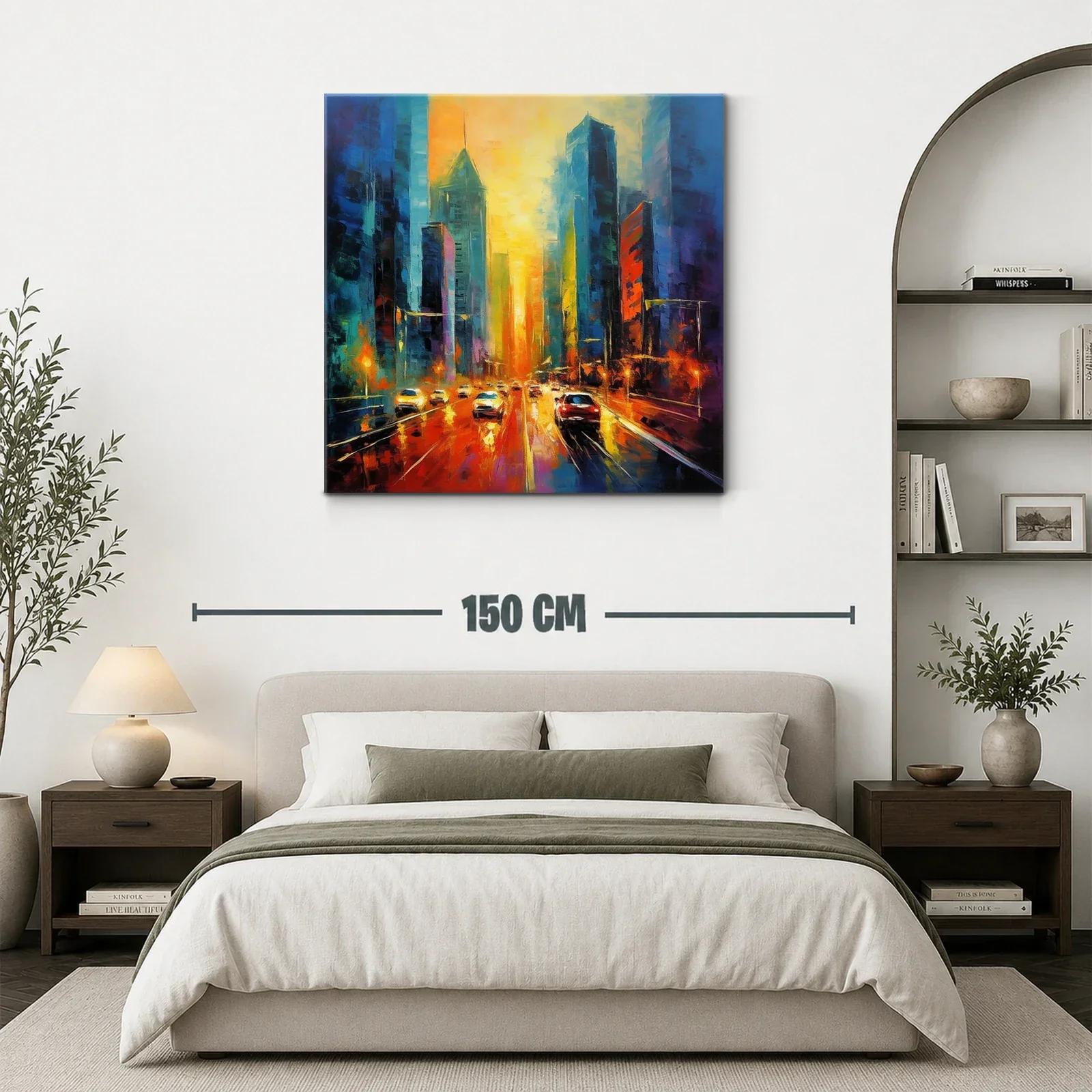 Atardecer vibrante en ciudad urbana con tráfico iluminado — miniatura 3