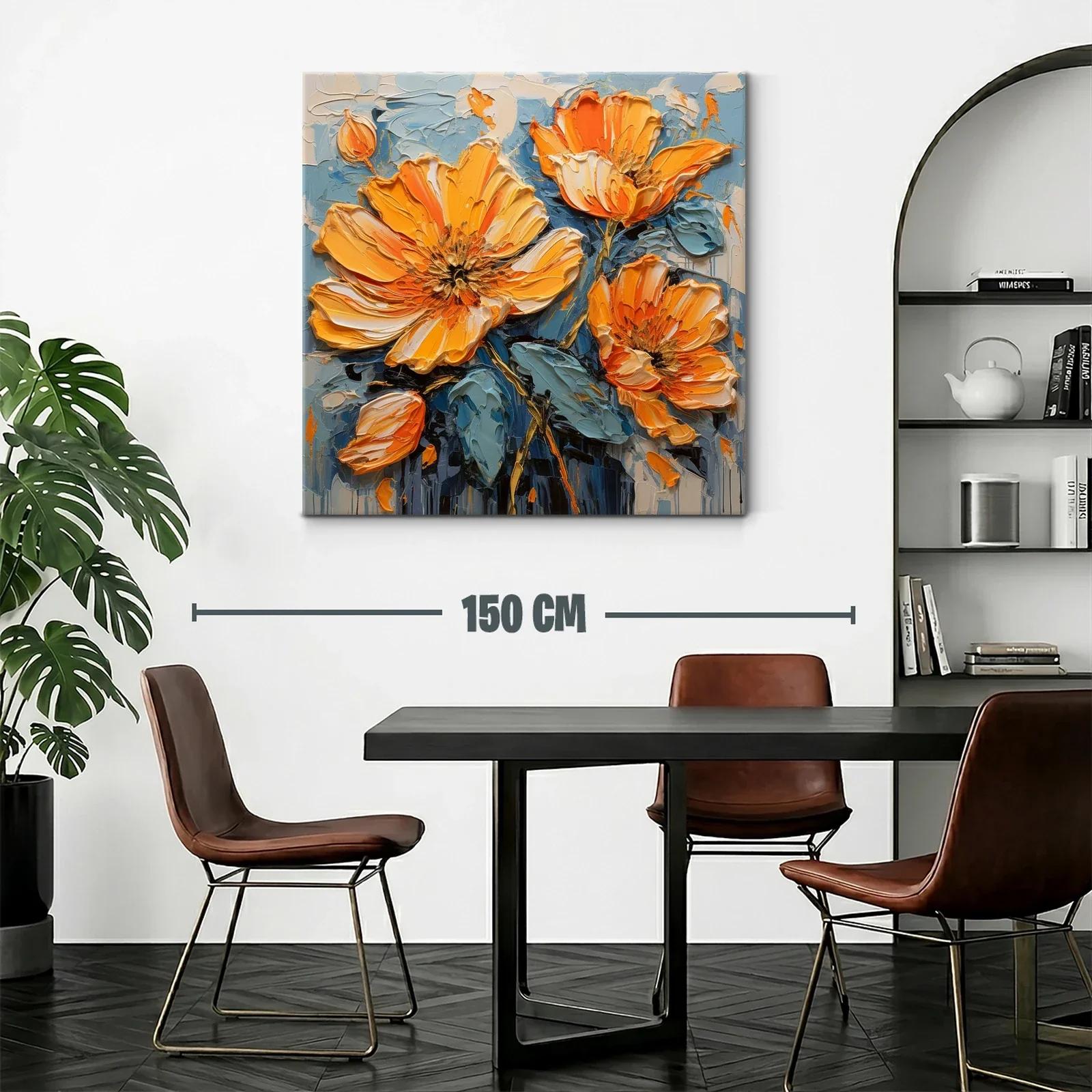 Cuadro floral con vibrantes tonalidades naranjas y azules — miniatura 2