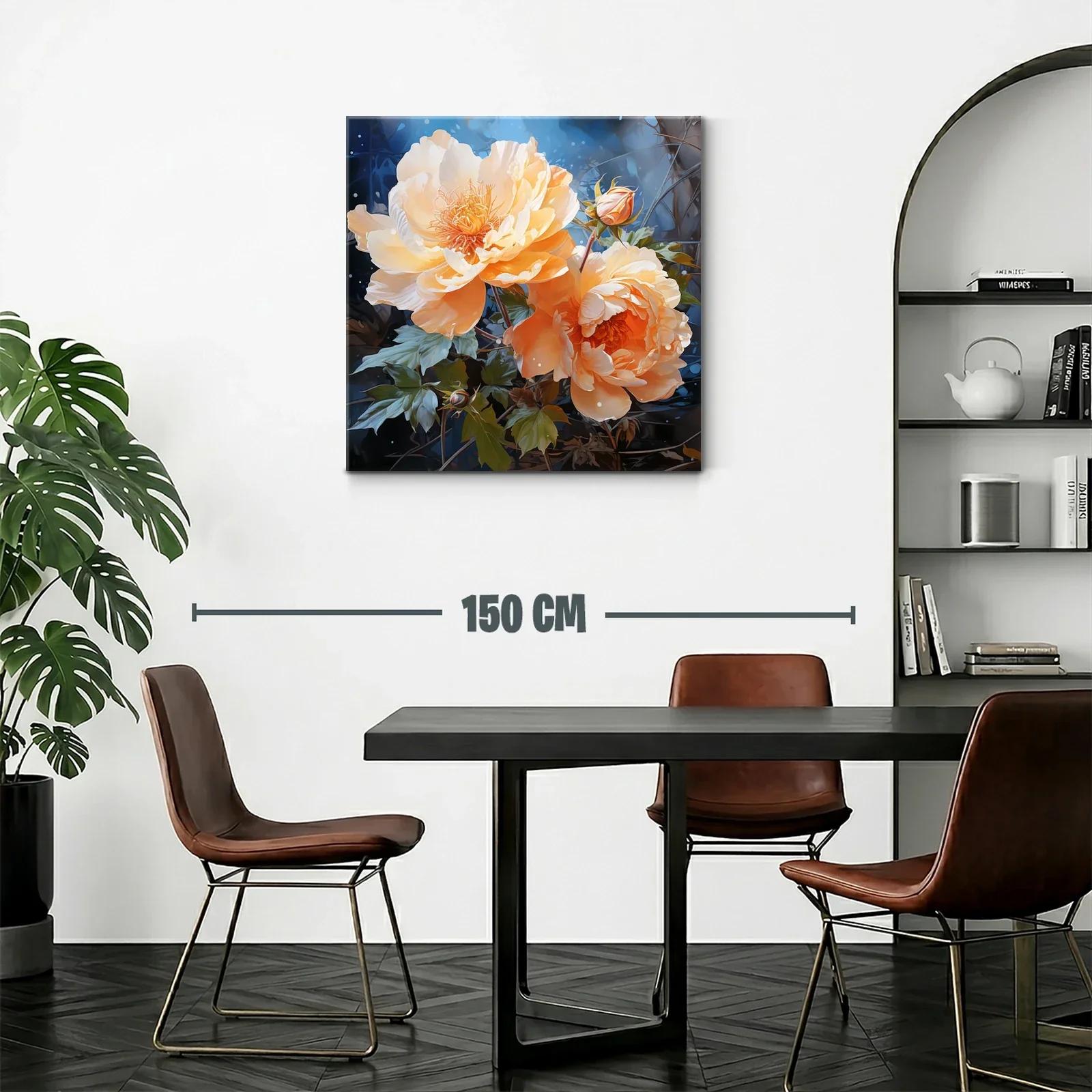 Cuadro con delicadas flores en tonos durazno y azul noche — miniatura 2