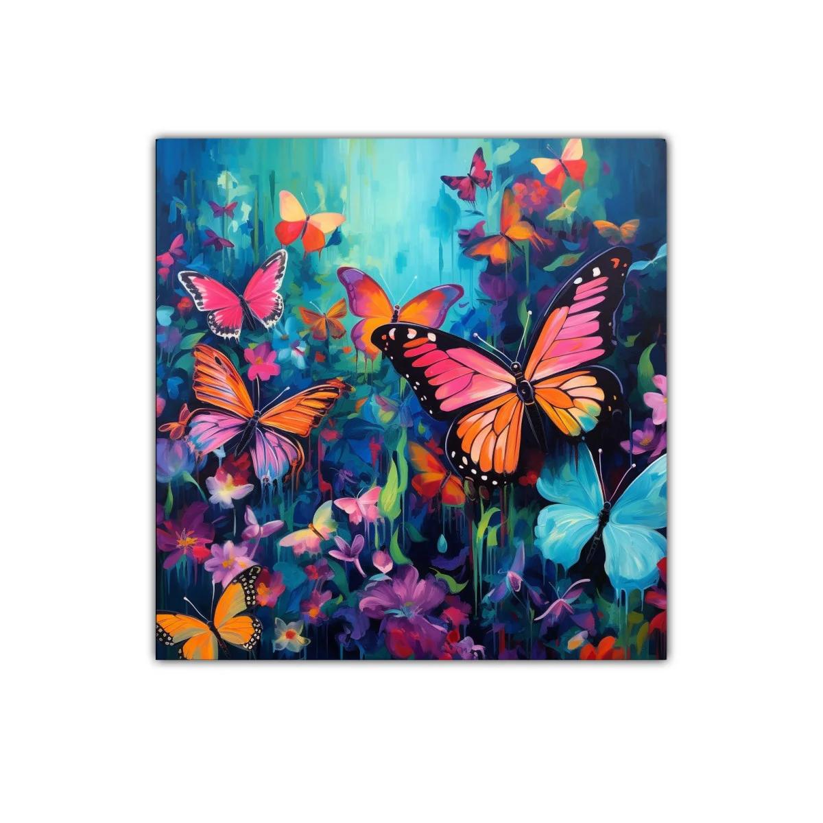 Mariposas vibrantes en bosque de colores intensos — imagen principal