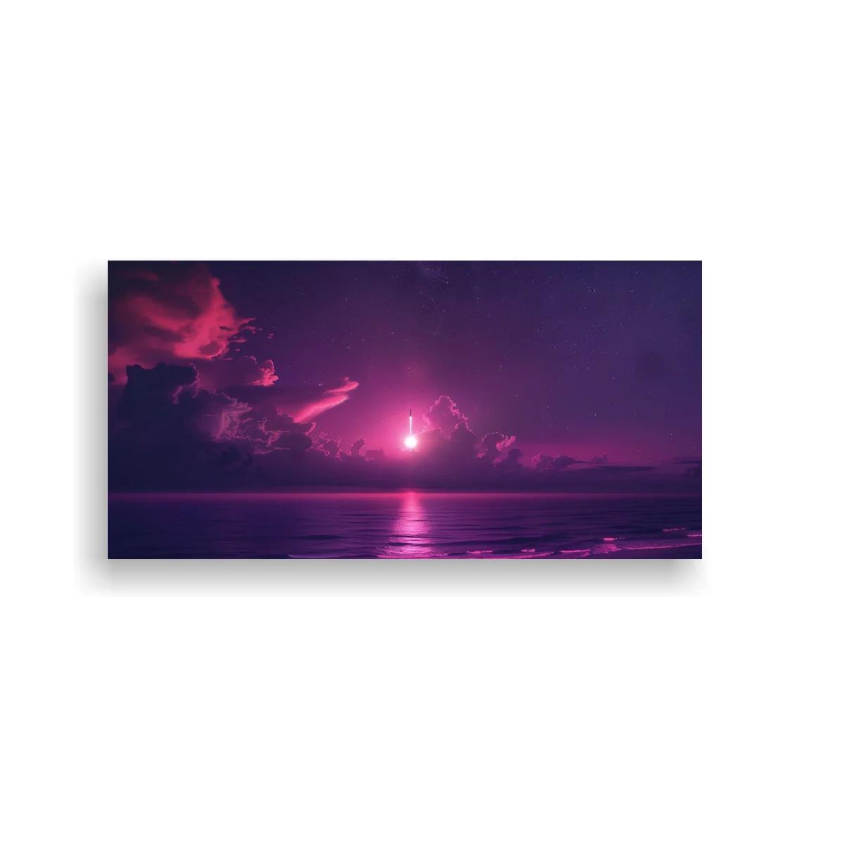 Cuadro atardecer sobre el mar con cielo rosa y violeta