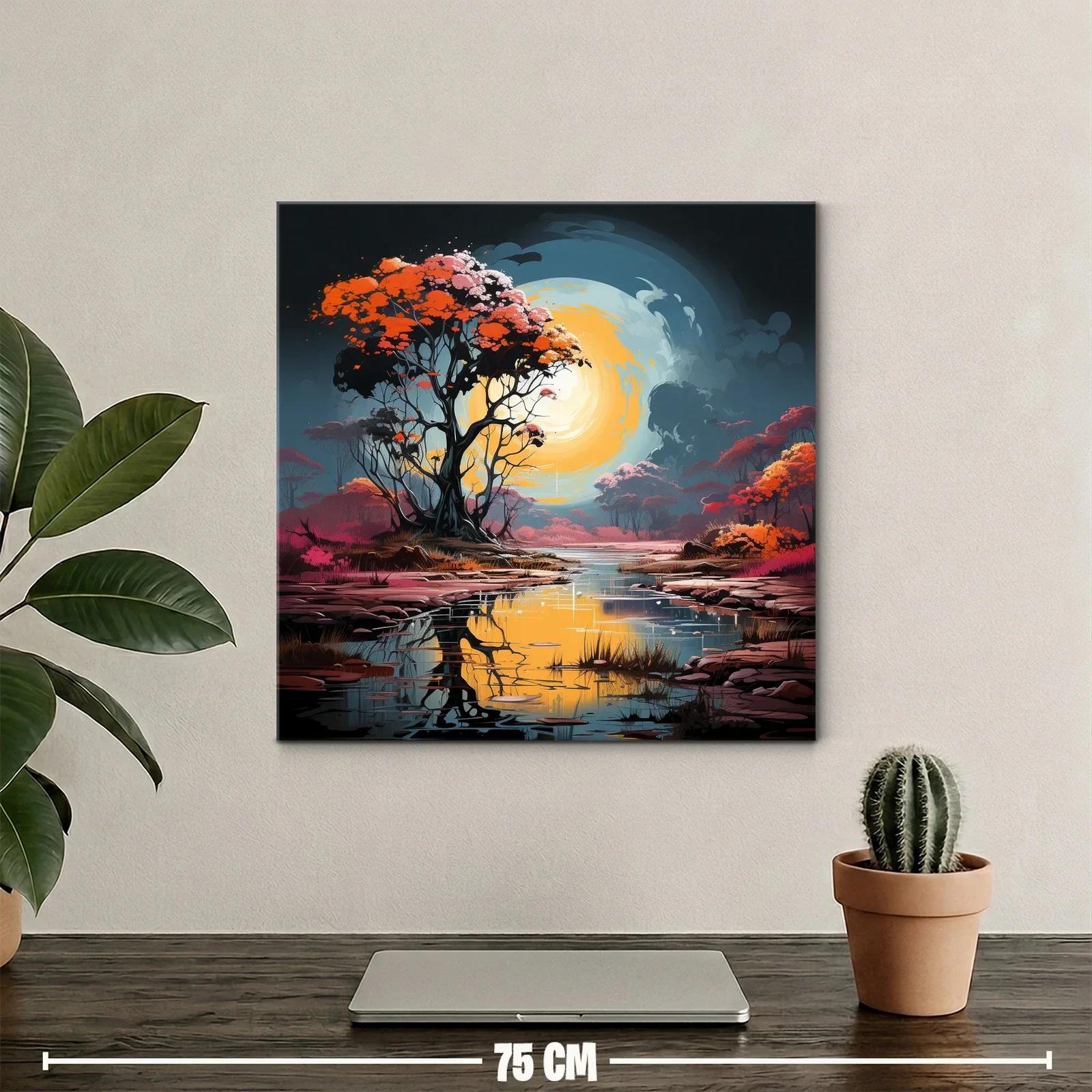 Paisaje onírico con árbol naranja frente al lago brillante — miniatura 2