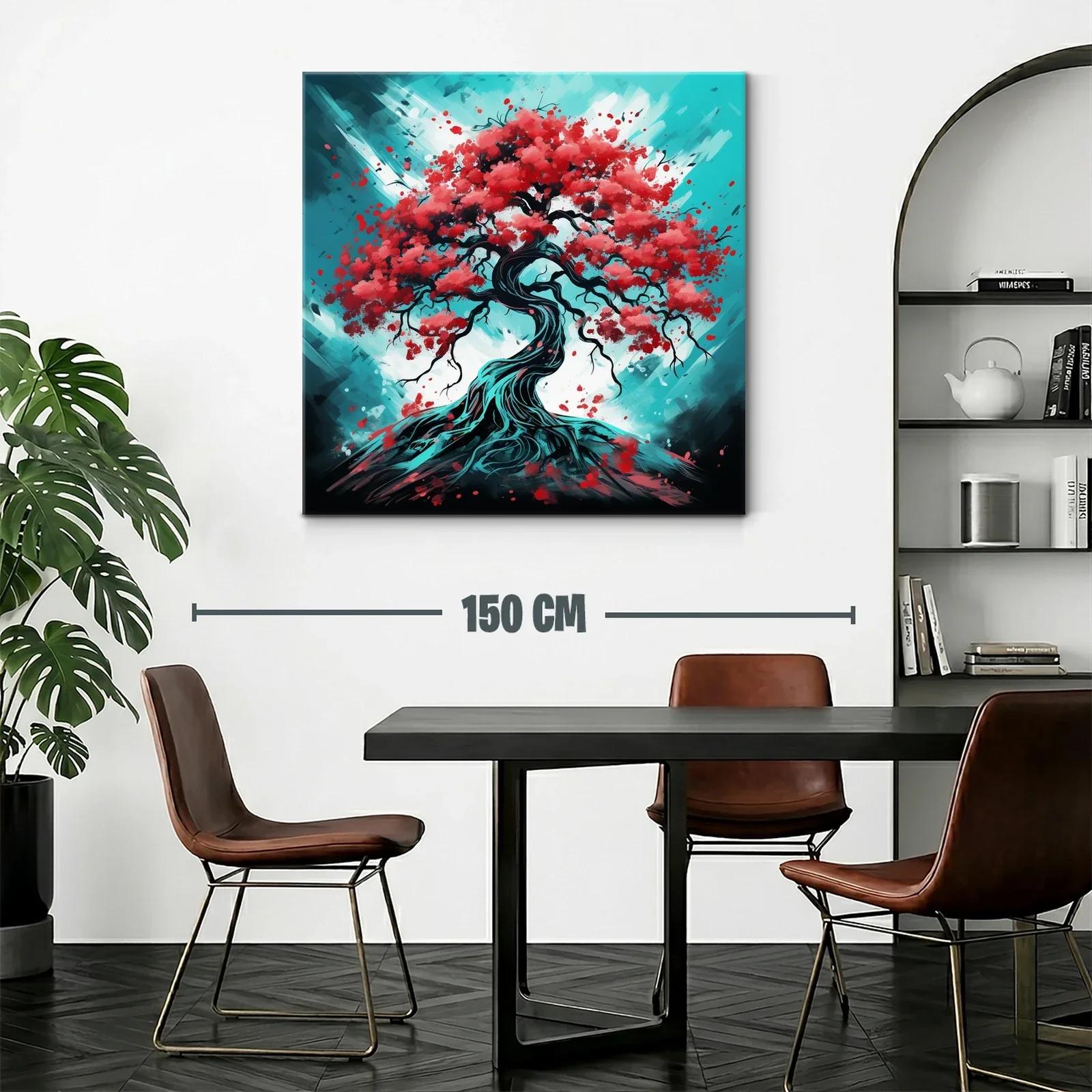 Árbol con hojas rojas sobre fondo azul vibrante — miniatura 2