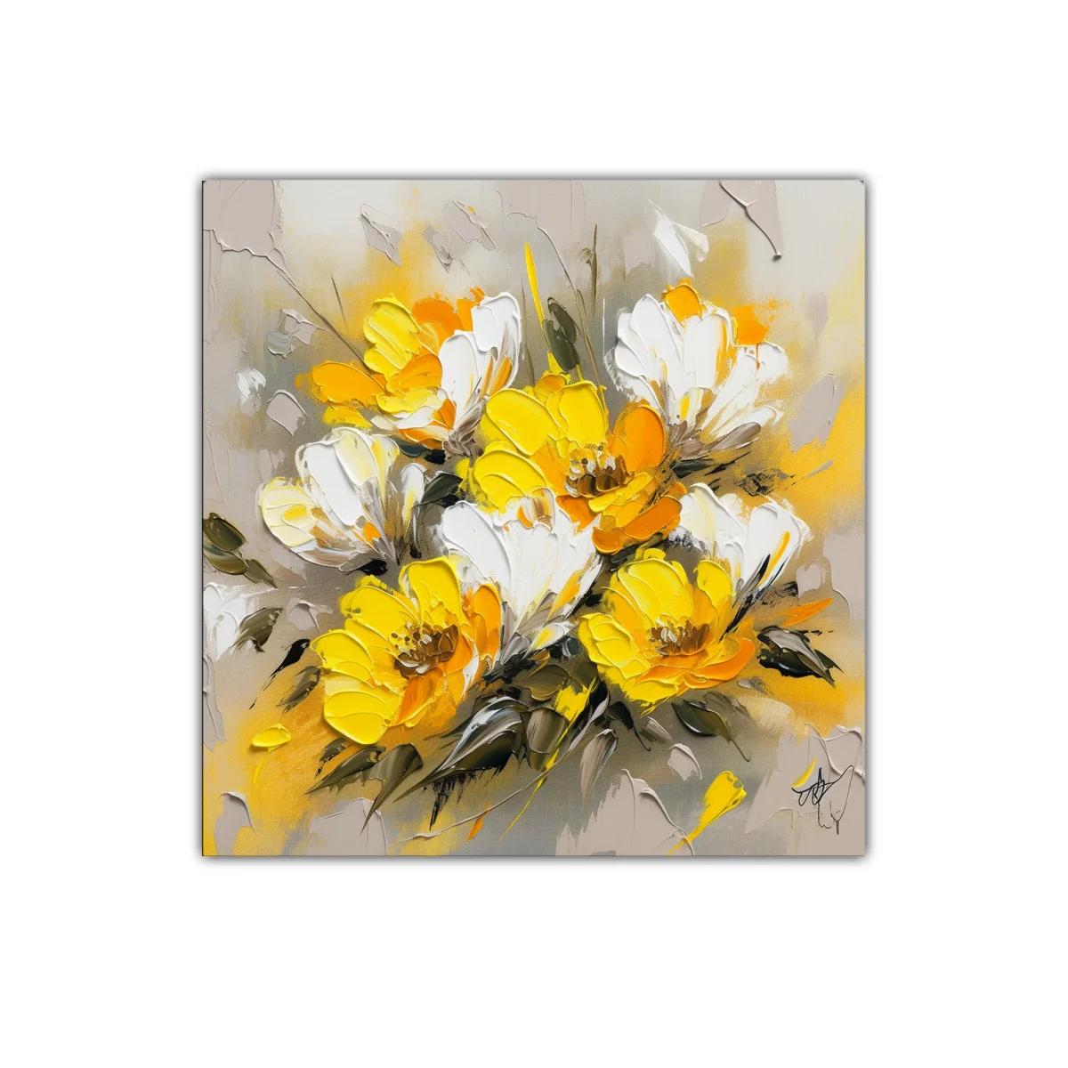 Flores vibrantes en tonos amarillos y blancos con fondo neutro — imagen principal