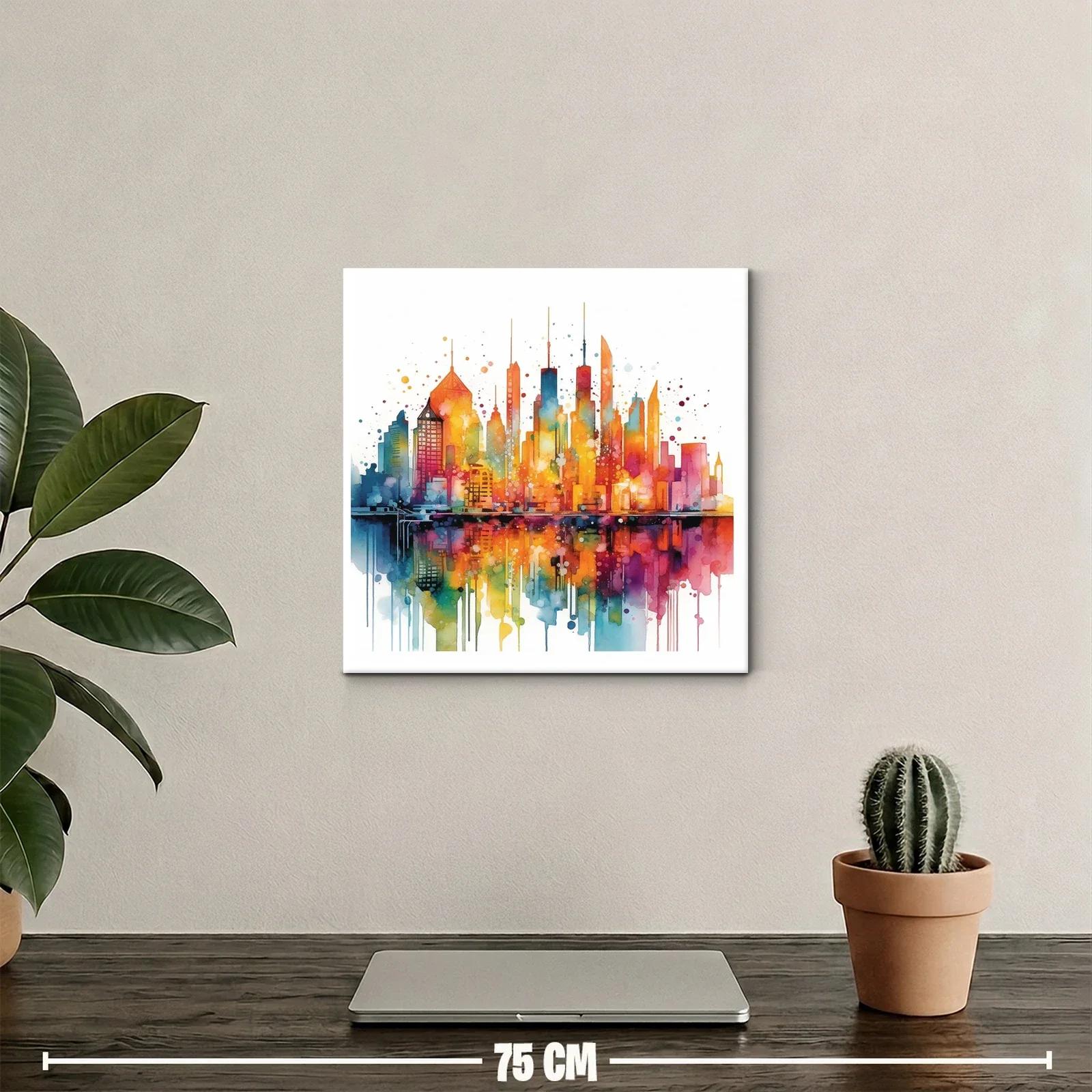 Cityscape vibrante en tonos cálidos y fríos reflejados — miniatura 2