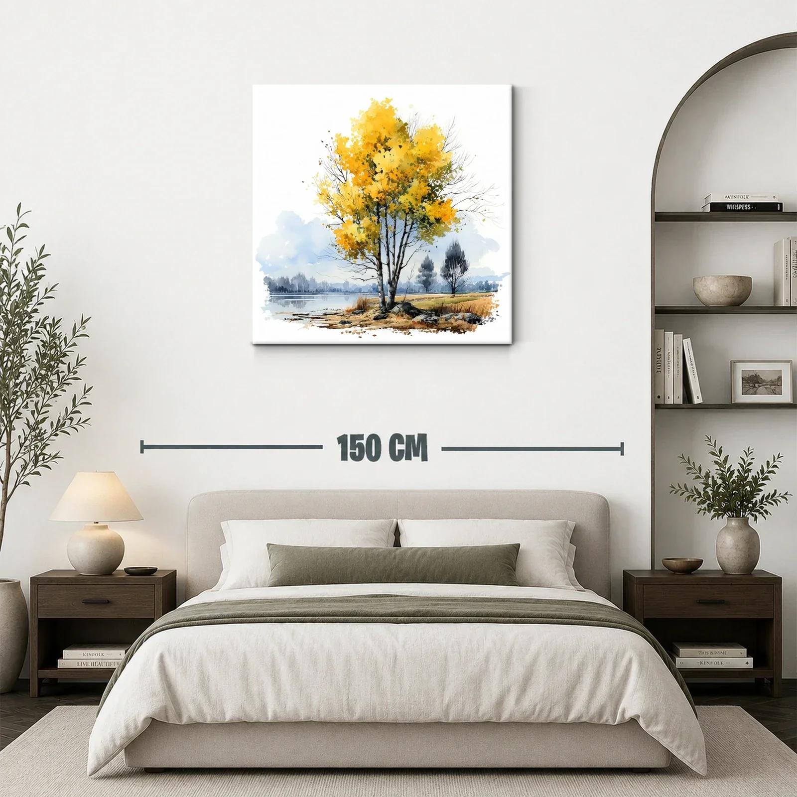 Árbol con hojas amarillas junto a un lago sereno — miniatura 3