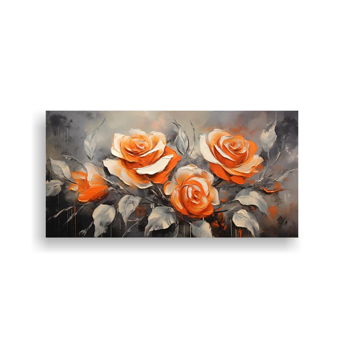 Cuadro rosas naranjas con hojas grises