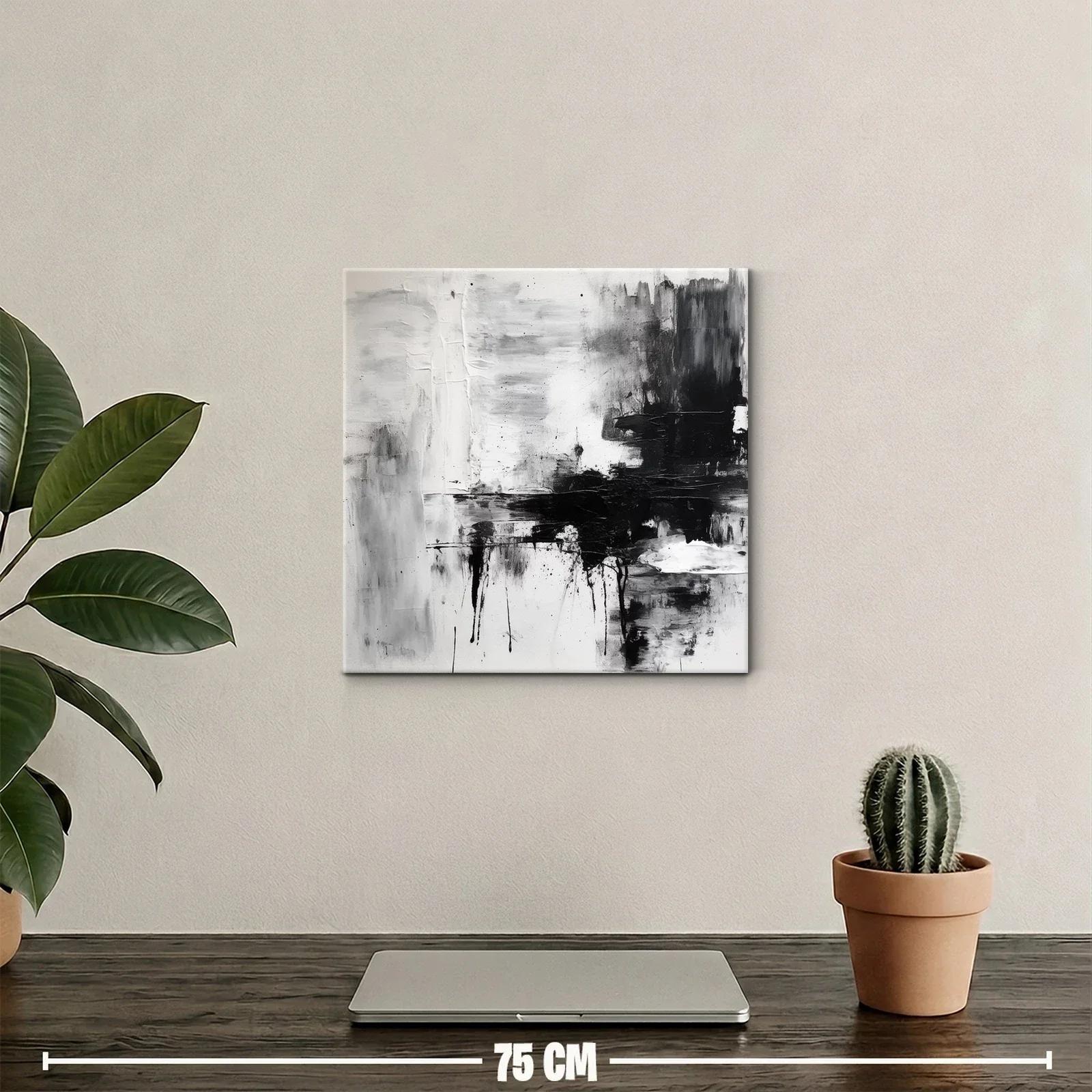Cuadro abstracto en blanco negro con texturas dinámicas — miniatura 2