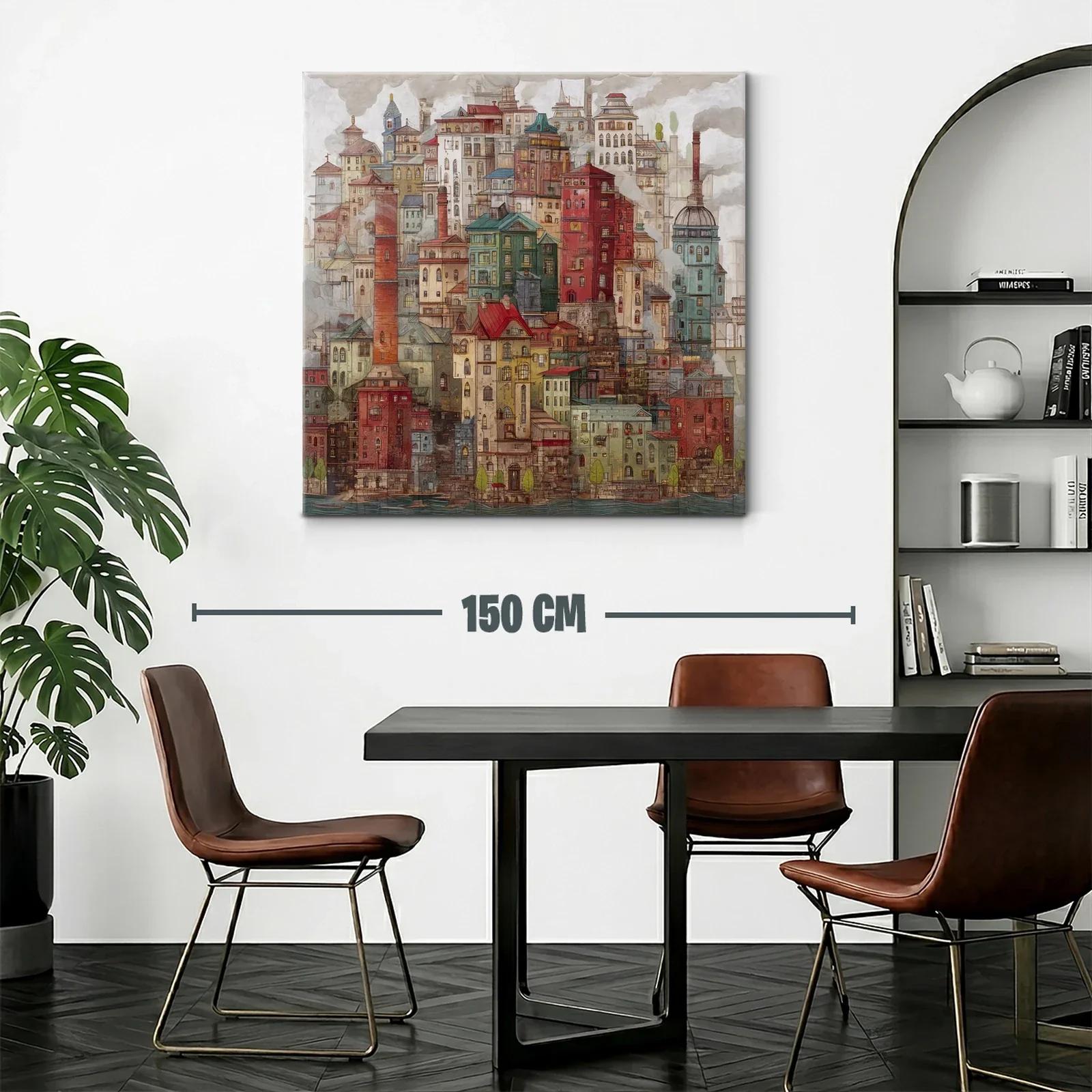 Ciudad onírica de casas densas y chimeneas humeantes — miniatura 2