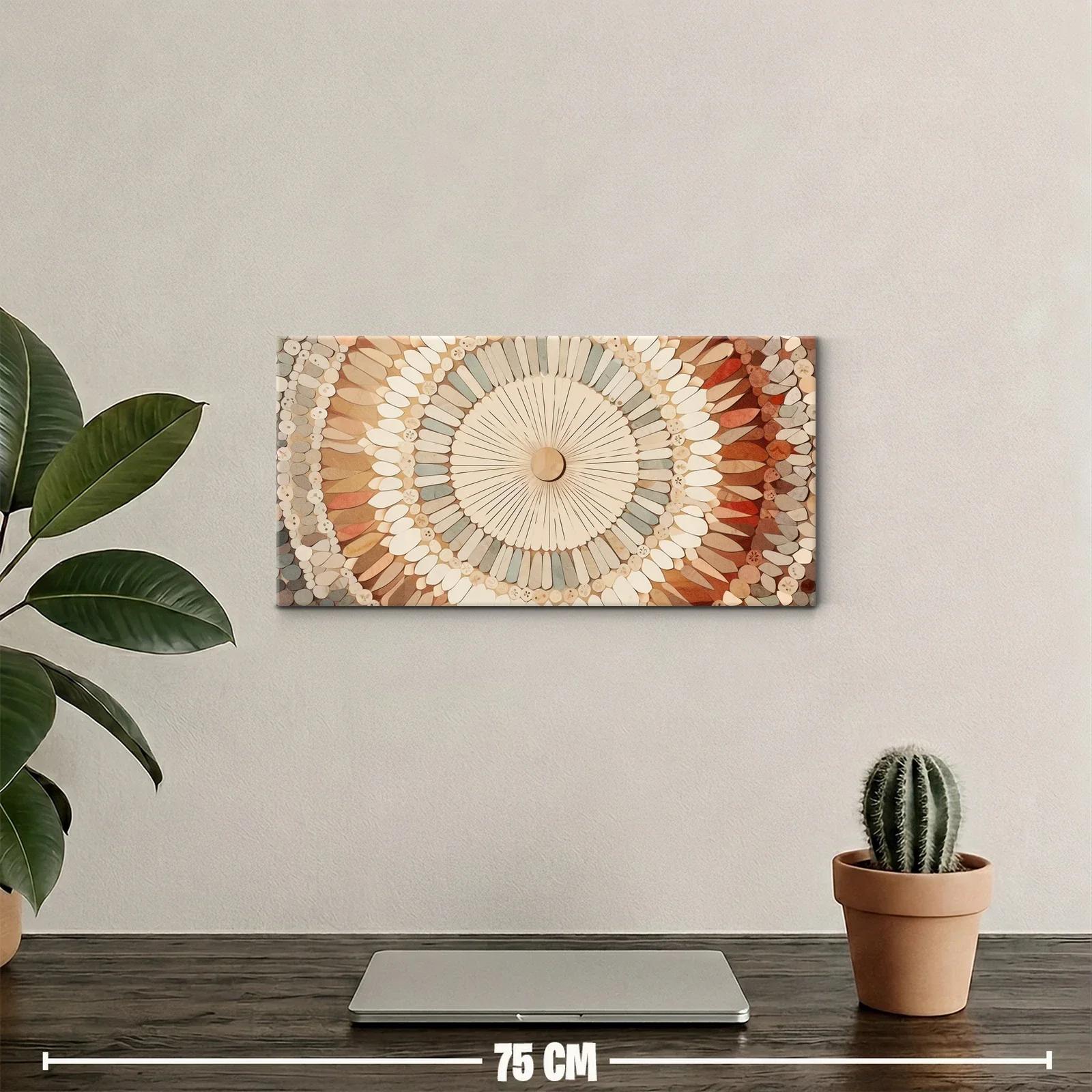 Cuadro mandala radial en terracota y crema — miniatura 2