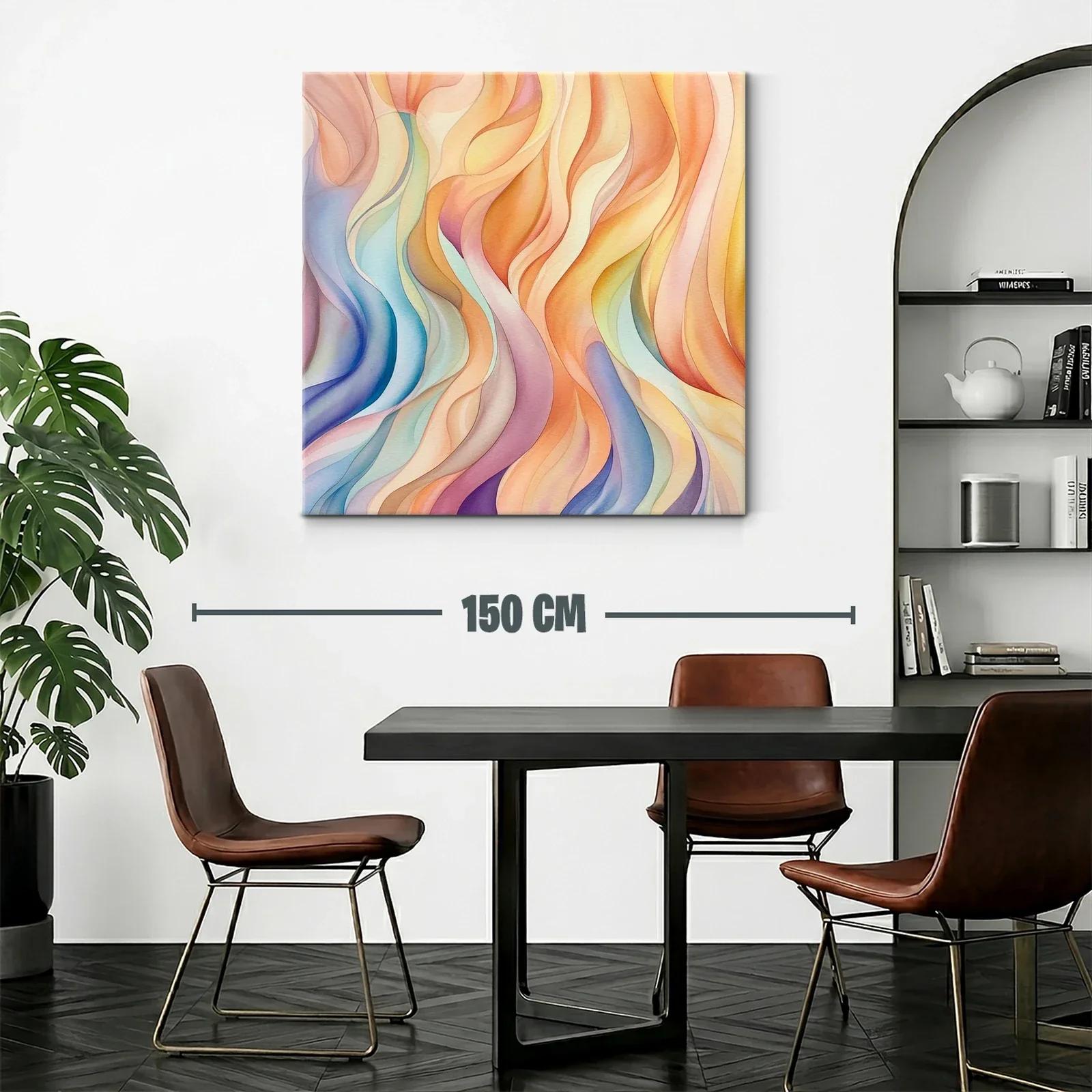 Cuadro abstracto en tonos cálidos y fríos con movimiento fluido — miniatura 2