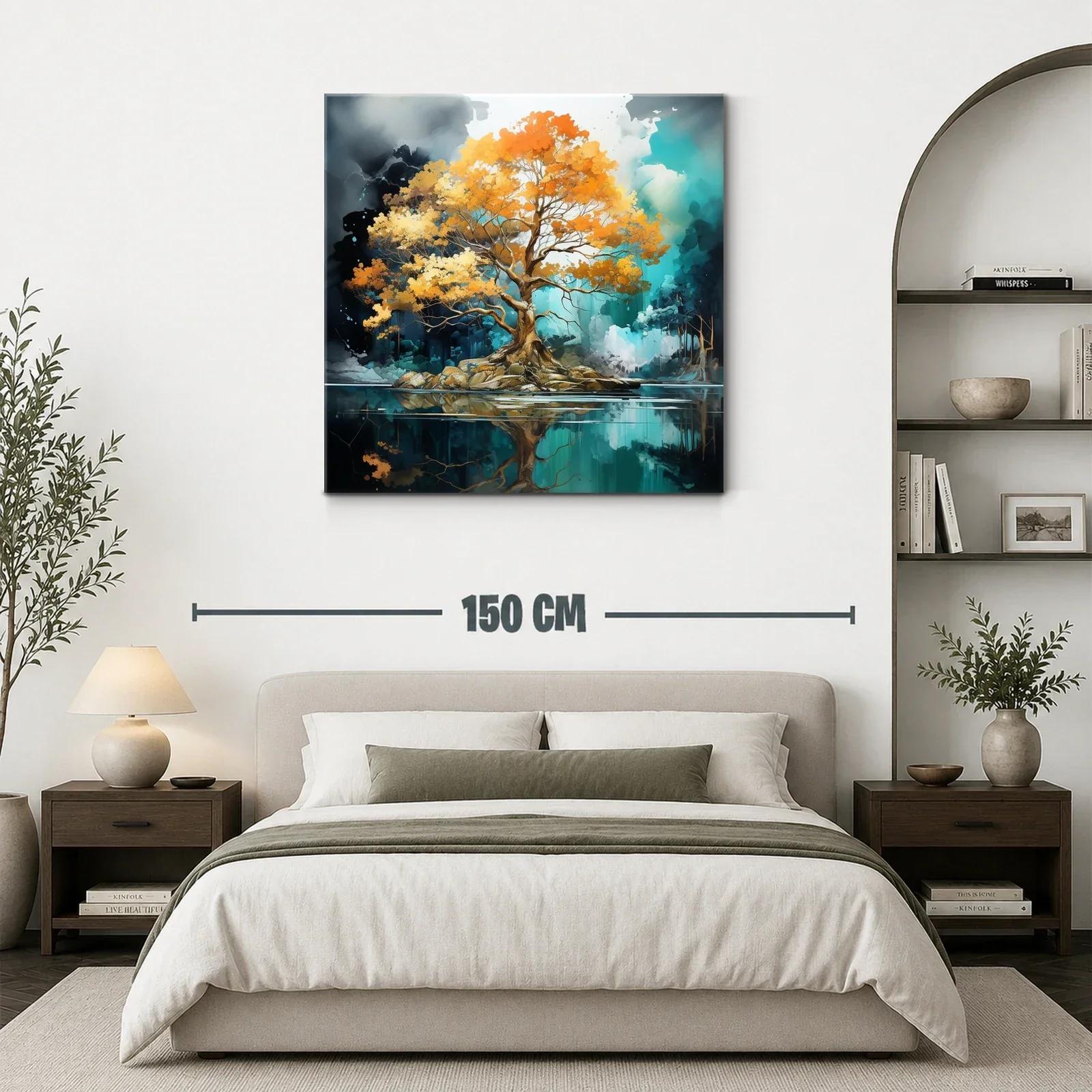 Árbol dorado reflejado en lago sereno y mágico — miniatura 3