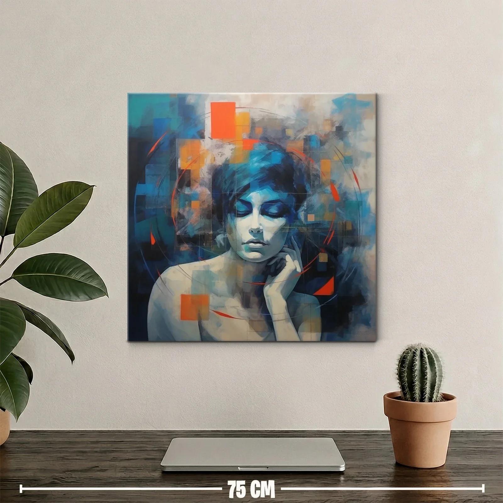 Retrato abstracto femenino con tonos azules y naranjas vibrantes — miniatura 2
