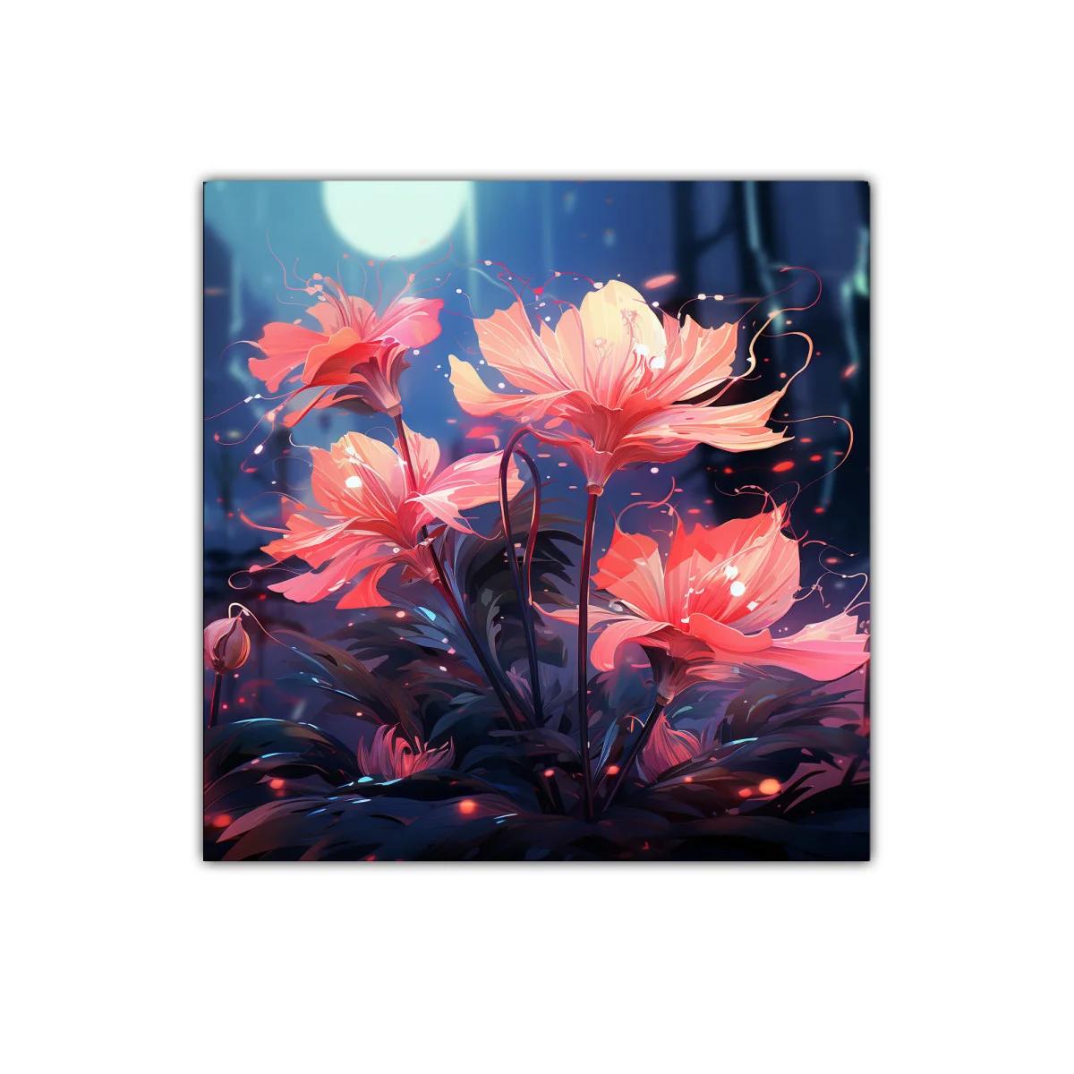 Flores iluminadas por la luna en tonos vibrantes